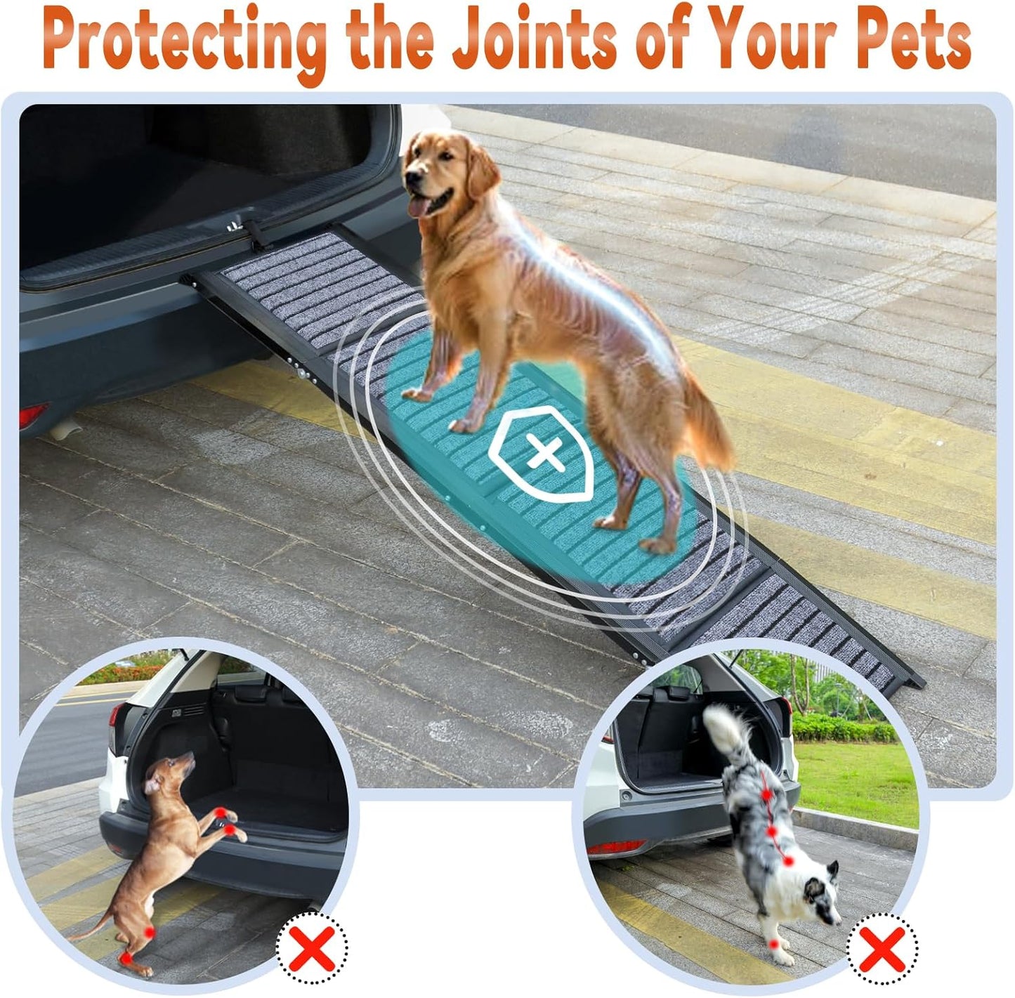 63" Long Dog Ramp for Car, Foldable Dog Ramps for Large Pet, Portable Dogs Ramp for Truck, 17" Wide Pet Car with Non-Slip Rug Surface, Pet Ramp for Large Dogs Up to 200LBS for Car, SUV & Truck-L