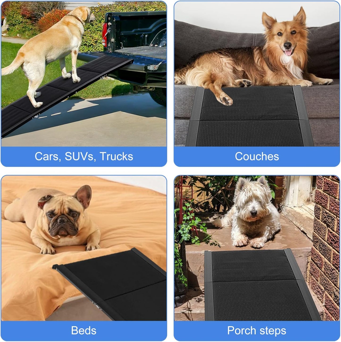 PRETYZOOM Dog Car Ramp 71 Inch Folding Portable Pet Ladder with Wide Non-Slip Steps for Large Dogs Supports up to 300 Lbs Safe Vehicle Access for Cars Suvs Trucks