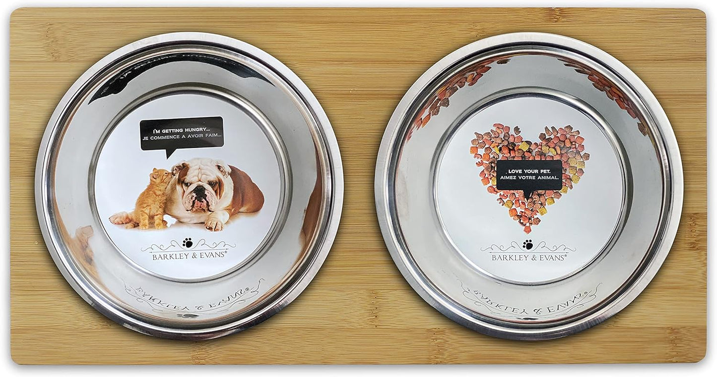 Barkley & Evans Elevated Double Pet Feeder, Removable Stainless Steel Bowls on Metal Stand, Raised Feeding Station for Pets, Dogs & Cats, Wet or Dry Food and Water - 1 Quart Bowls (32 fl. oz)