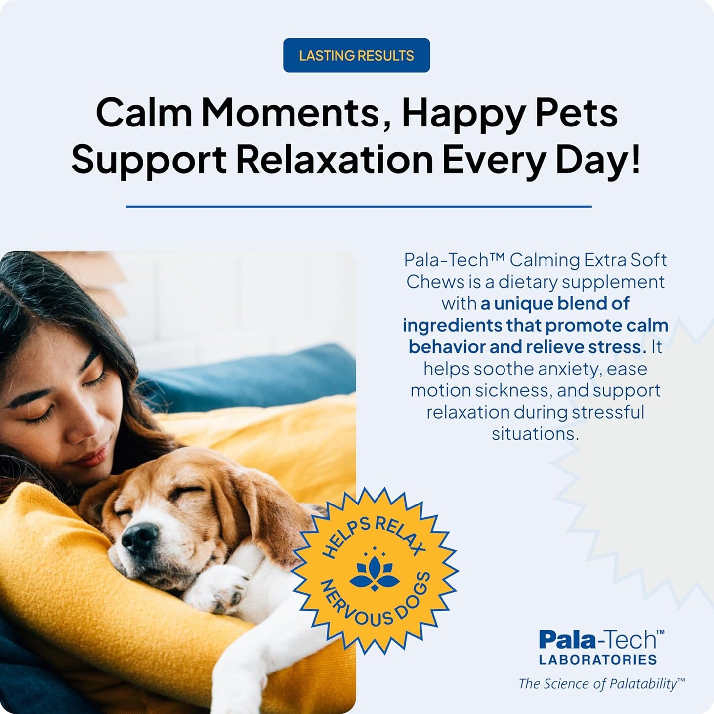 Pala-Tech Calming Chews for Dogs - Dog Calming Treat for Stress & Relaxation - Anxiety Relief Treats - Fast Acting & Long-Lasting - 60 Ct