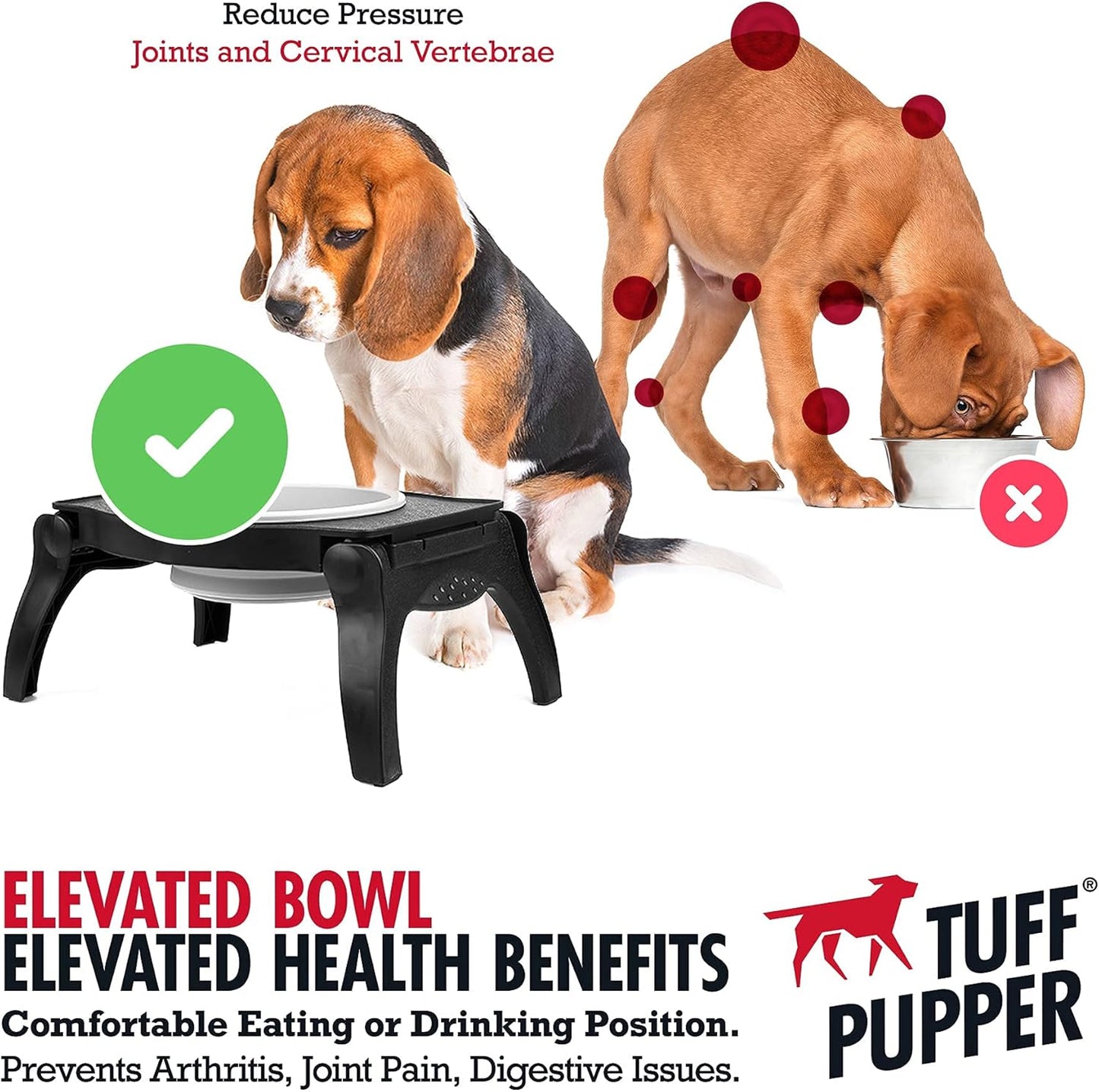 Tuff Pupper Elevated Dog Bowl - Single Raised Collapsible Travel Bowl Holds 80oz/12cups Food/Water