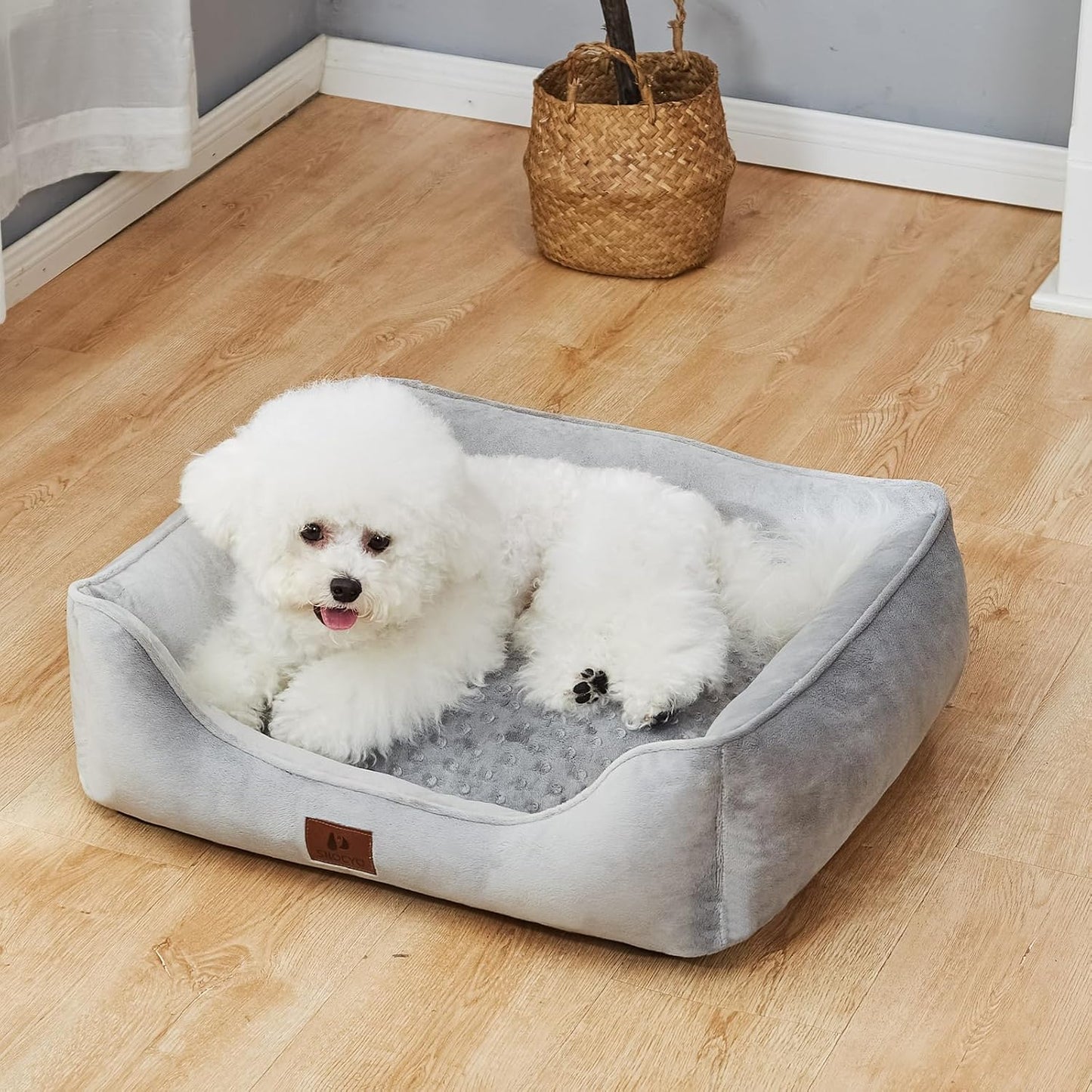 Small Dog & Cat Bed, Washable Cushion,Cover Removable, Pet Sofa with Raised Edges, Fluffy Cat Bed with Nubs, Grey