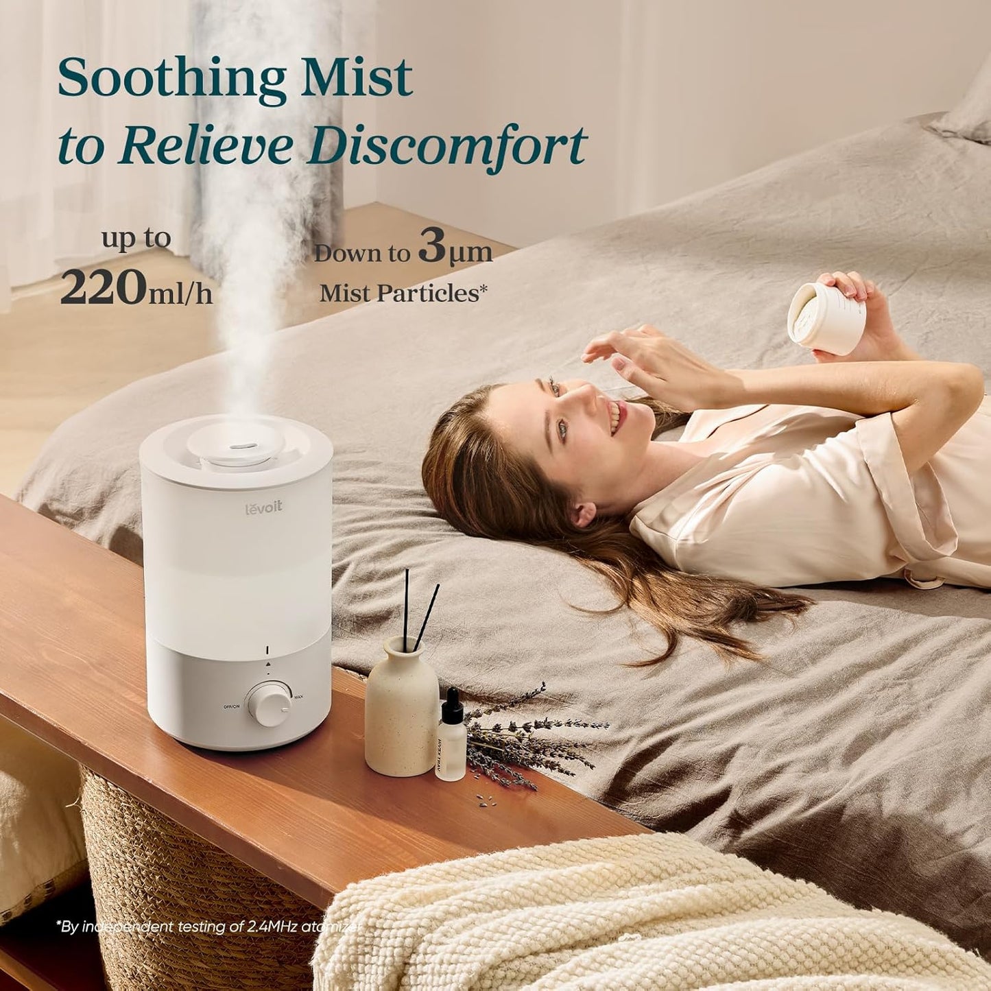 LEVOIT - Humidifiers for Bedroom - Quiet (3L Water Tank) - Cool Mist/Top Fill/Essential Oil Diffuser/25Watt - Home/Large Room - 360° Nozzle - Rapid Ultrasonic Humidification for Baby Nursery/Plant