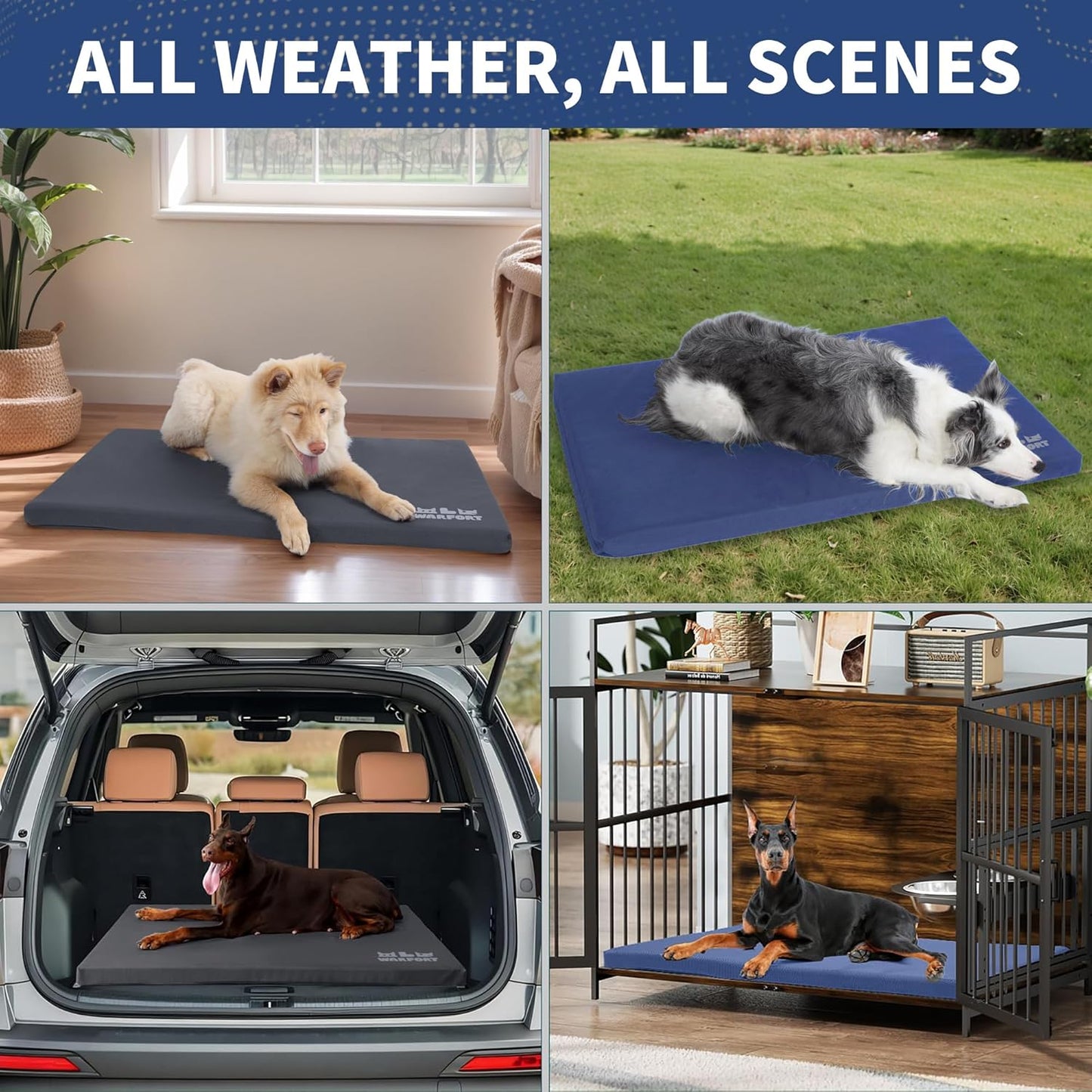 Durable Outdoor Dog Bed, Indoor cat Bed Anti Mild Bite Crate Mat, Stable Kennel Pad with Removable Fully Waterproof Cover (Blue, Small(23x17x1.5in))