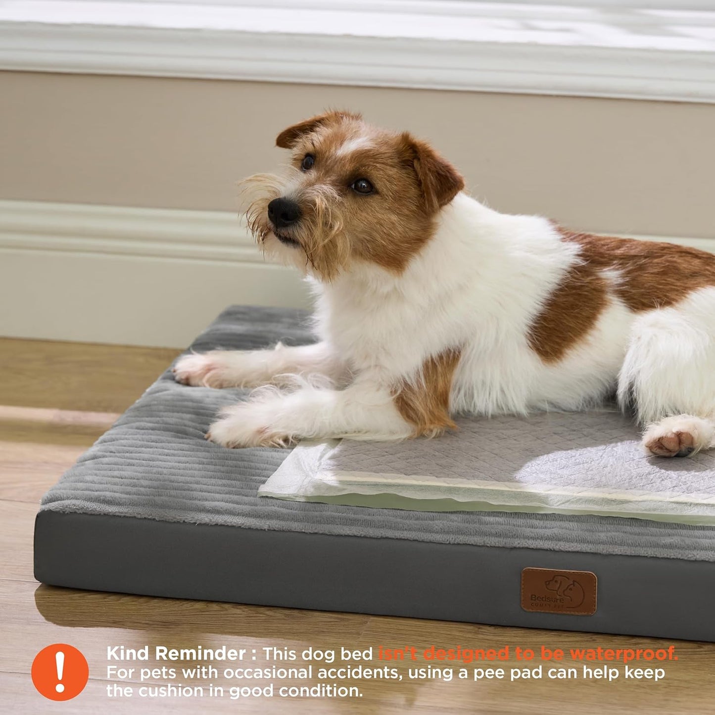 Bedsure ComfyFleece Dog Beds Large Sized Dog- Orthopedic Pet Beds for Crate with Removable Machine Cover, NOT Waterproof Egg Crate Foam Puppy Mat for Pets Up to 50 lbs, 35x22x2.8, NOT Chewproof