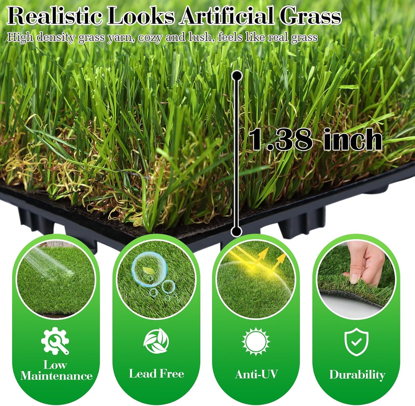XLX TURF Interlocking Fake Grass Tiles Pad for Dogs Potty Training- 12" x 12" Pet Artificial Grass Squares with Drainage, 6 Pack