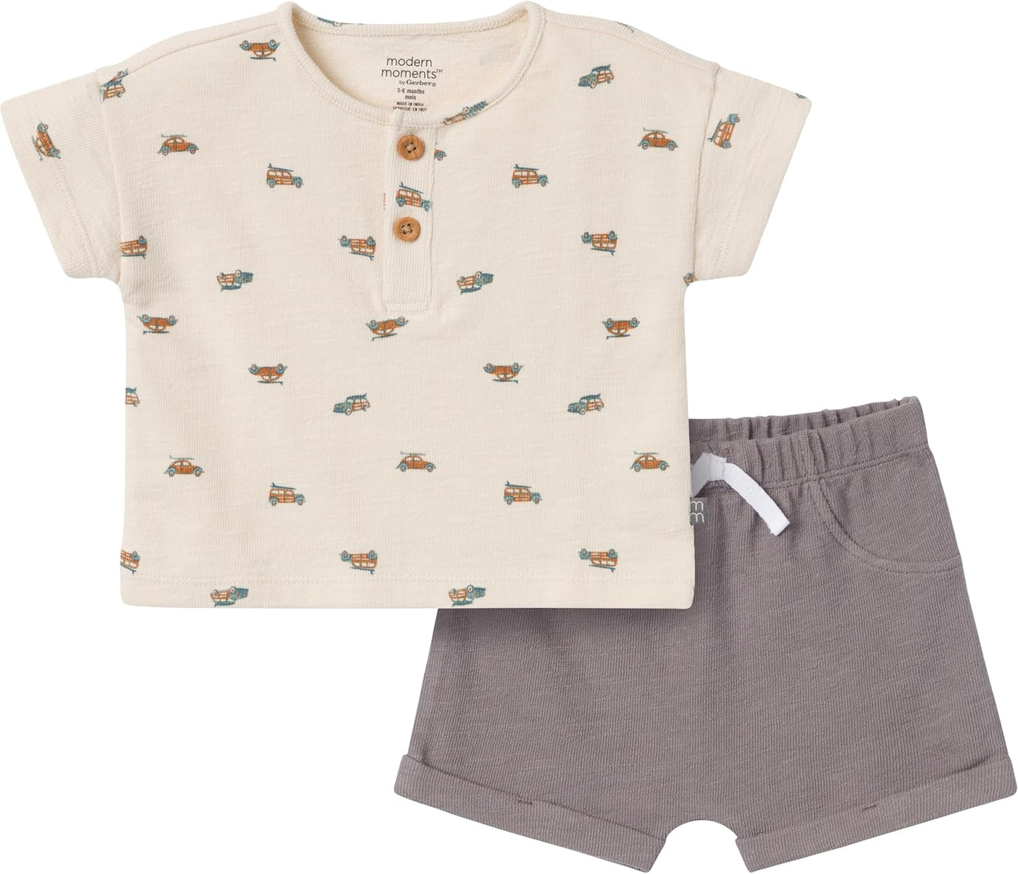 Modern Moments by Gerber Baby Boys' 2-piece Short-sleeve Henley Shirt and Short Set