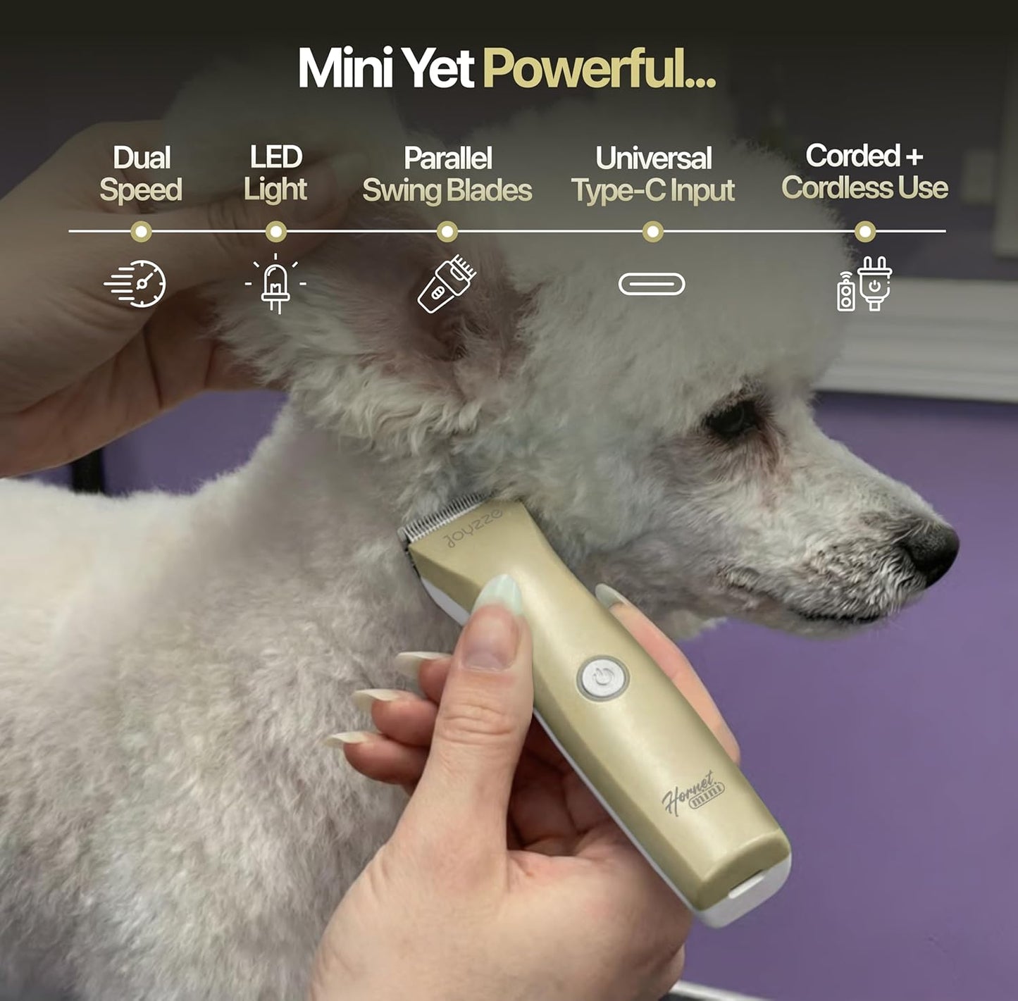Hornet Mini Trimmer - Compact and Portable Pet Trimming Dog Clippers for Grooming - Low Noise, Rechargeable Cordless Pet Hair Grooming Clippers