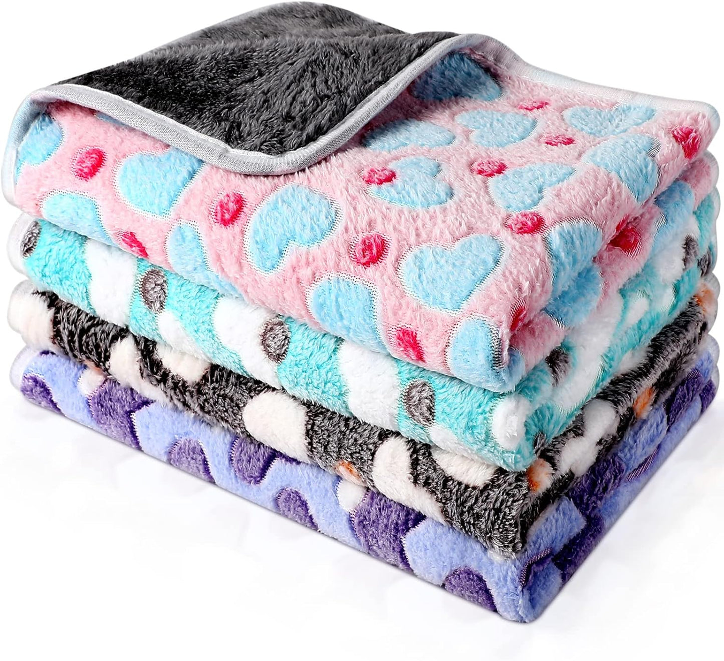 4 Pcs Waterproof Guinea Pig Blankets Washable Small Animal Fleece Bedding Absorbent Guinea Pig Cage Liners Reusable Pet Pee Pad Sleep Mat Pad Cover for Hamster Ferret (Heart Pattern,24 x 47 Inch)
