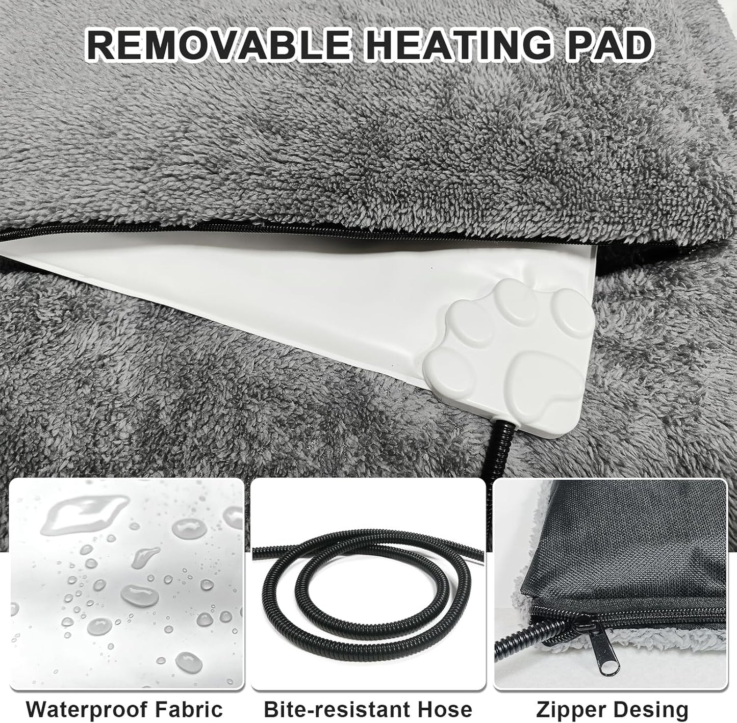 Bestio Heated Dog Bed 32×20x2 in,MET&UL Dual Certified Heated Cat Beds for Indoor Cats and Small Dogs, Heated Pet Bed with Timer & Temp Adjustable, Removable Waterproof Electric Warming Bed