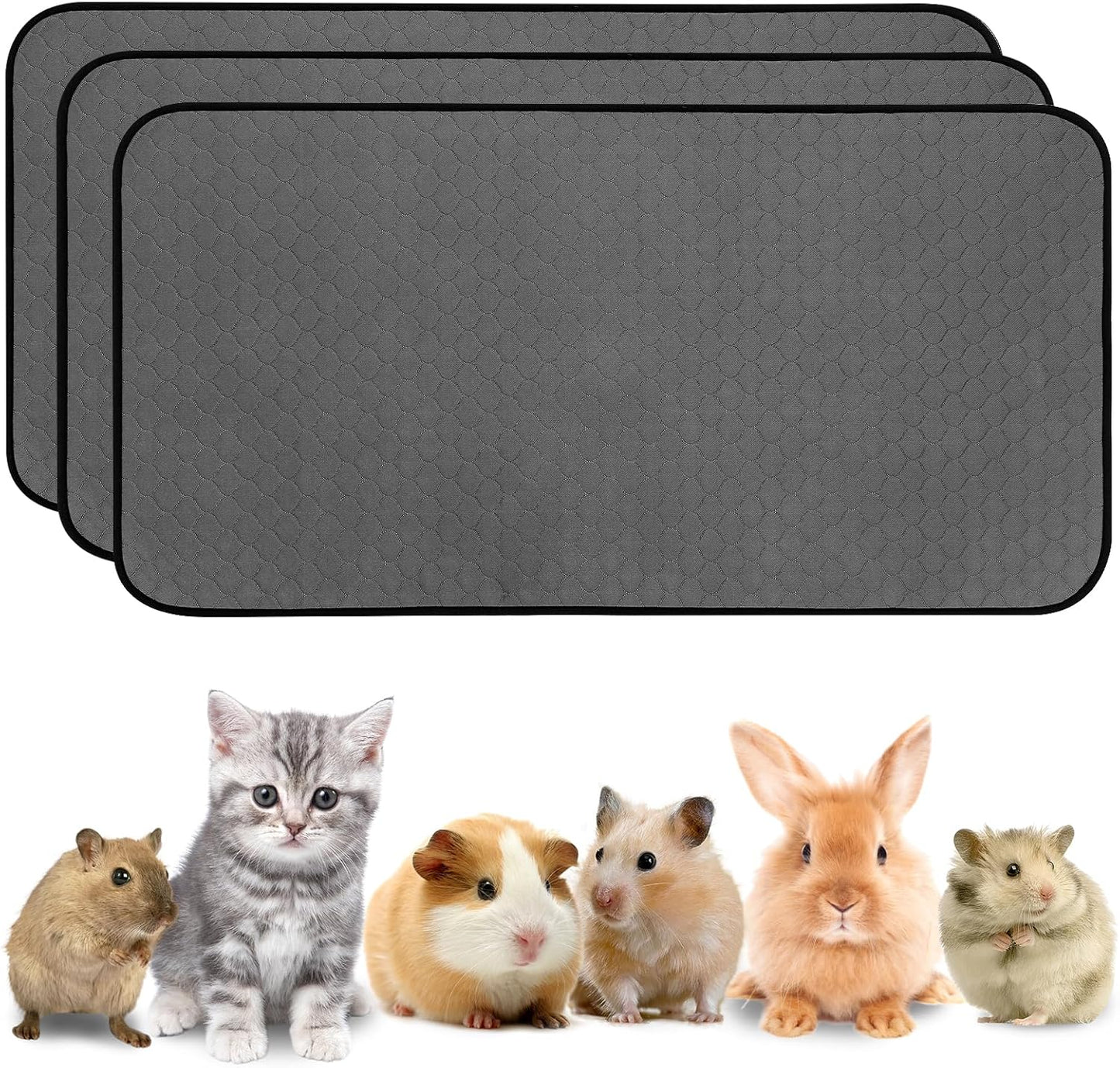 3 Pack Guinea Pig Cage Liners, Washable Guinea Pig Pee Pads Waterproof Reusable & Anti Slip Guinea Pig Bedding Fast and Super Absorbent Pee Pad Tarp Bottom for Small Animals (Dark Grey 24" X 47")
