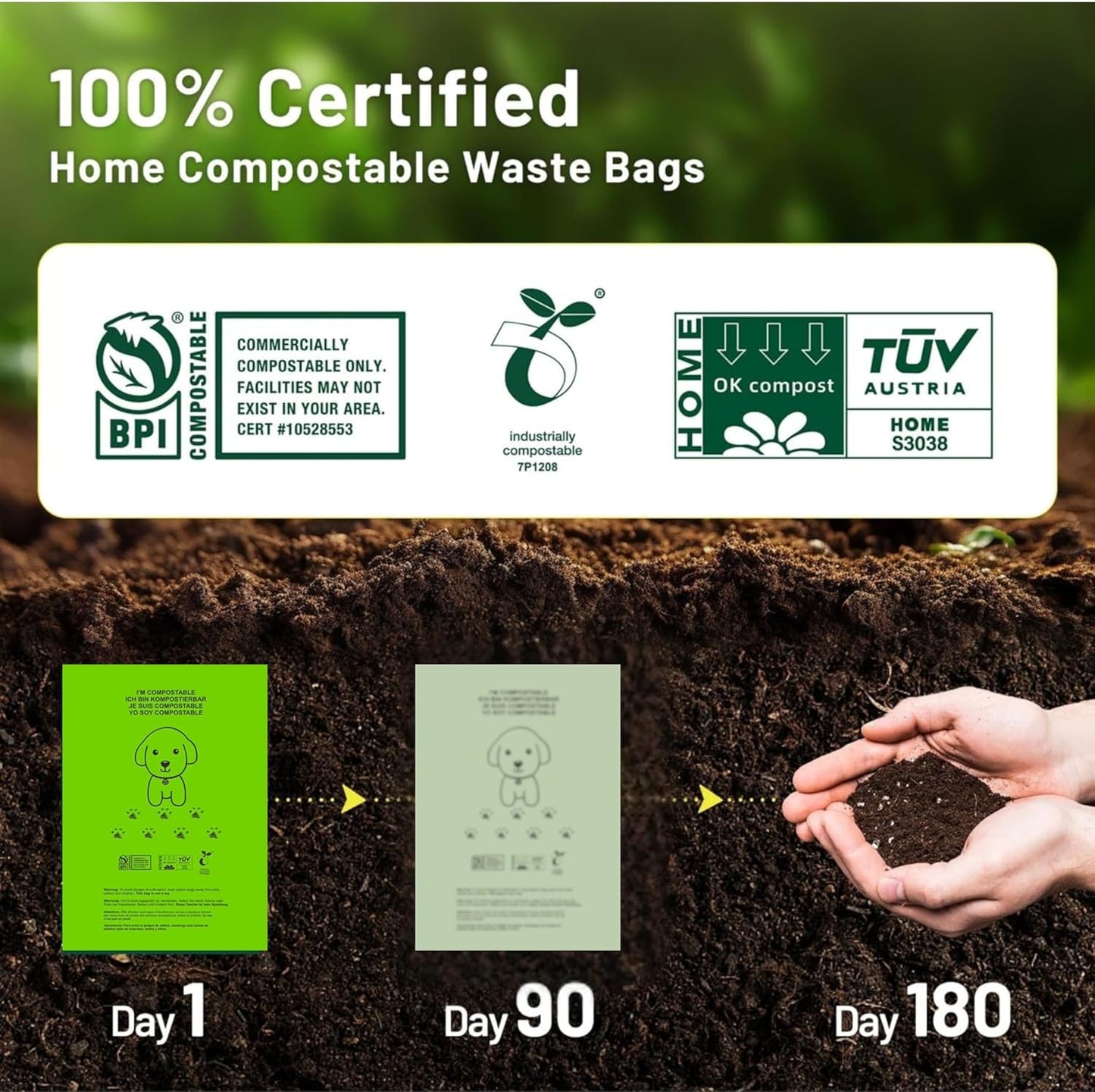 0 Plastic -150 bags, 100% Certified Home Compostable Dog Poop Bags - we give back to World Animal Protection - ASTM D6400 & EN 13432 Compliant, extra thick & Leak proof dog poop bags