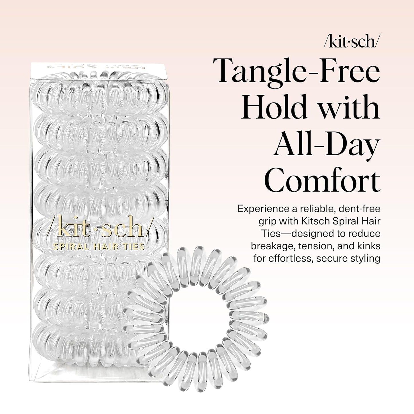 Kitsch Spiral Hair Ties for Women - Coil Hair Ties No Damage, No Crease, Secure Grip All Day Hair Coils, Stretchable and Waterproof | Ideal Gifts for Women - 8pcs (Clear/Transparent)