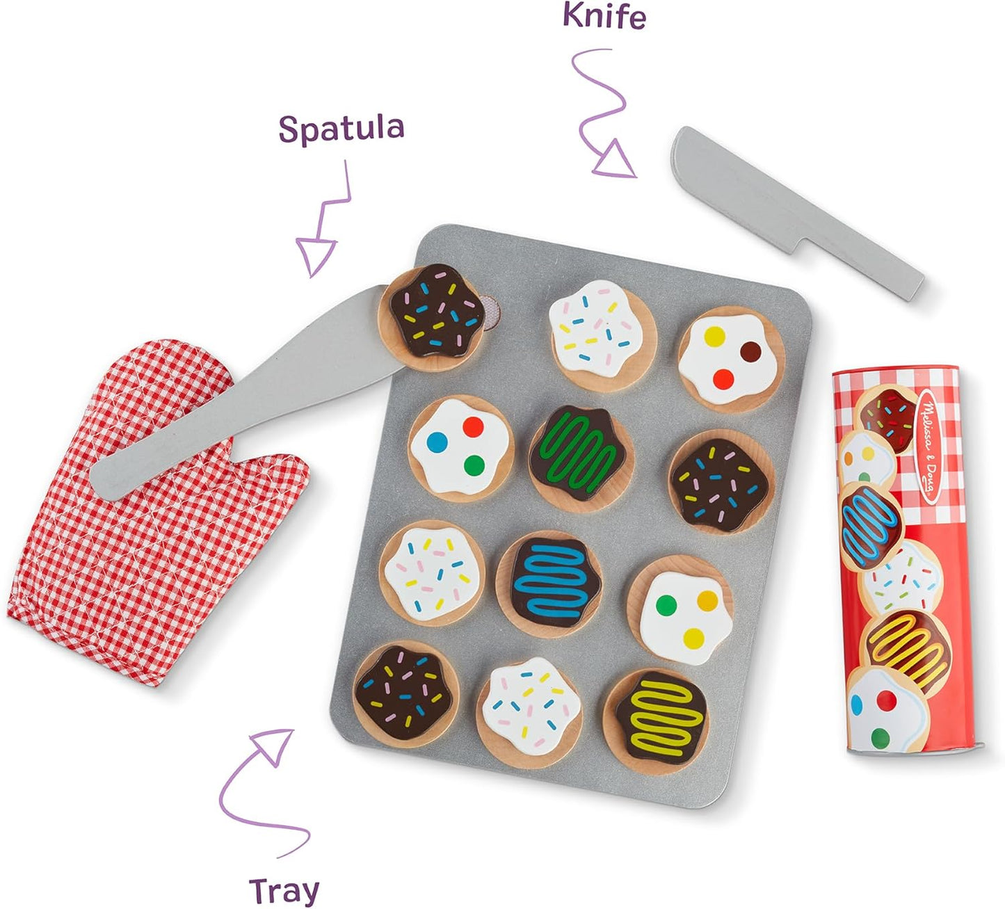 Melissa & Doug Slice and Bake Cookies Wooden Play Food Set with Toppings Pretend Cookies and Baking Sheet, Wooden Play Food Set, Toy Baking for Kids Ages 3+