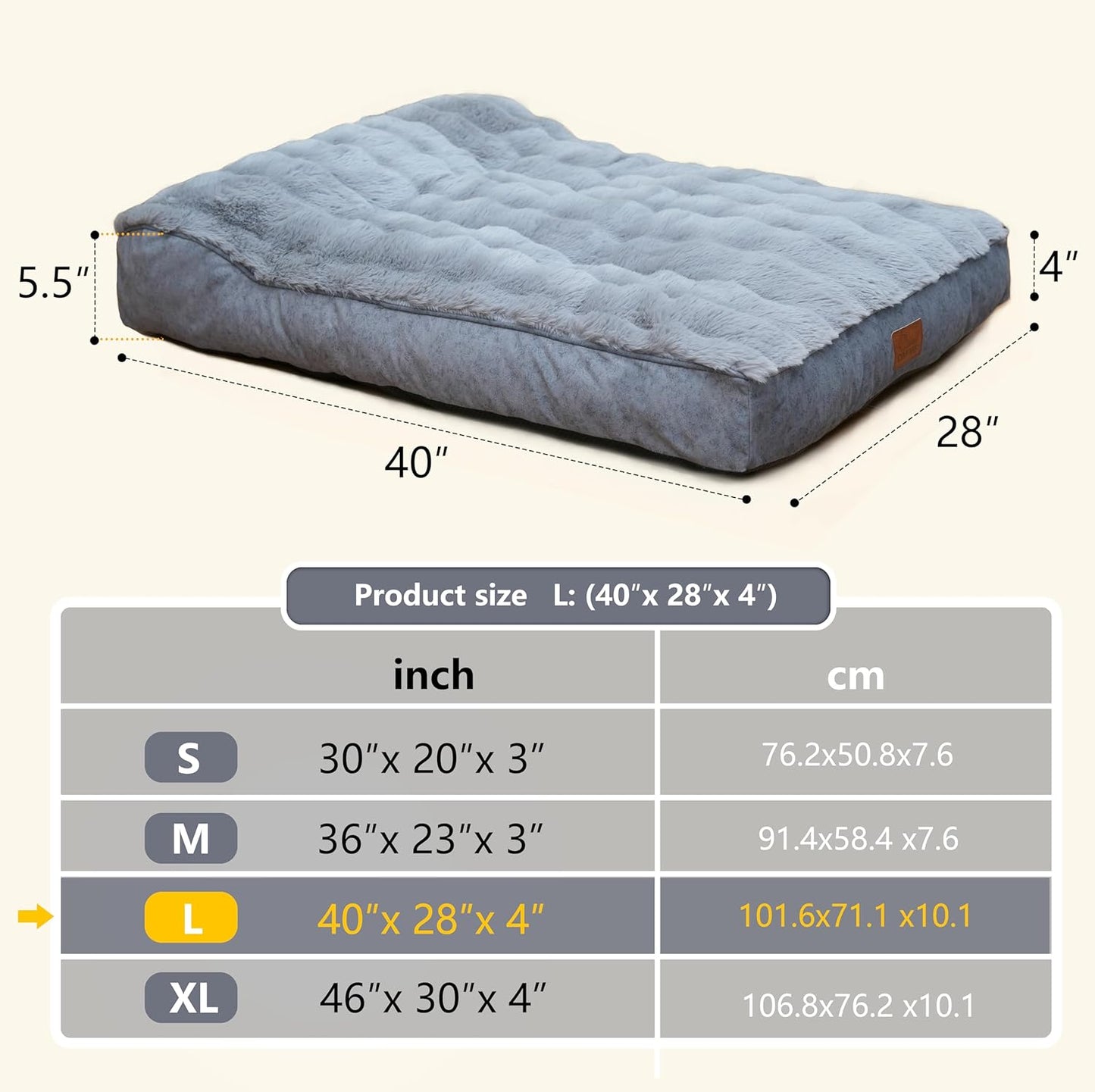 Large Dog Bed with Low-Angle Soft Pillow.Deluxe Dog Bed Fabric Comfortable and Soft.with Non-Slip Bottom, Washable pet Bed for Crate.Color: Grey.