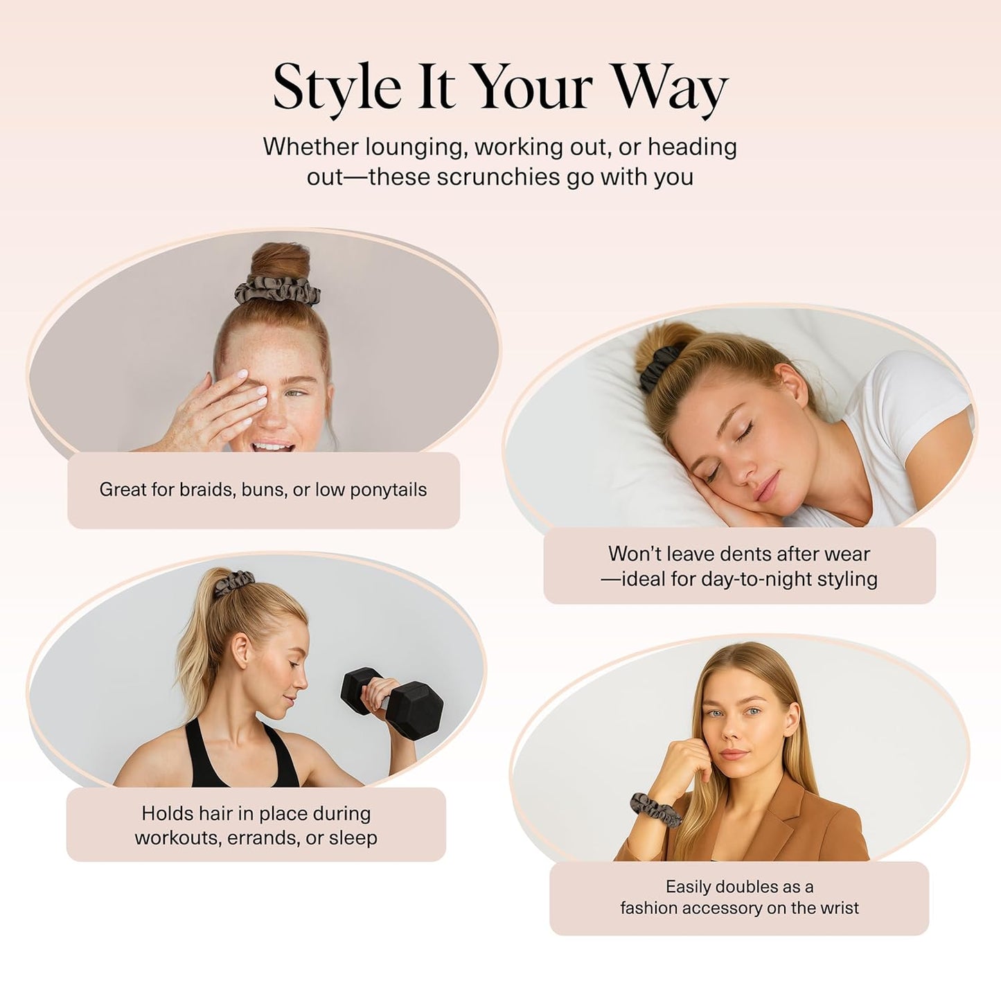 Kitsch Ultra-Petite Satin Scrunchies for Women - No Crease, Frizz-Free Sleep | Softer Than Silk Scrunchies Gentle On Hair Scrunchies for All Hair Types | Stylish Hair Accessories - Eucalyptus, 6pcs
