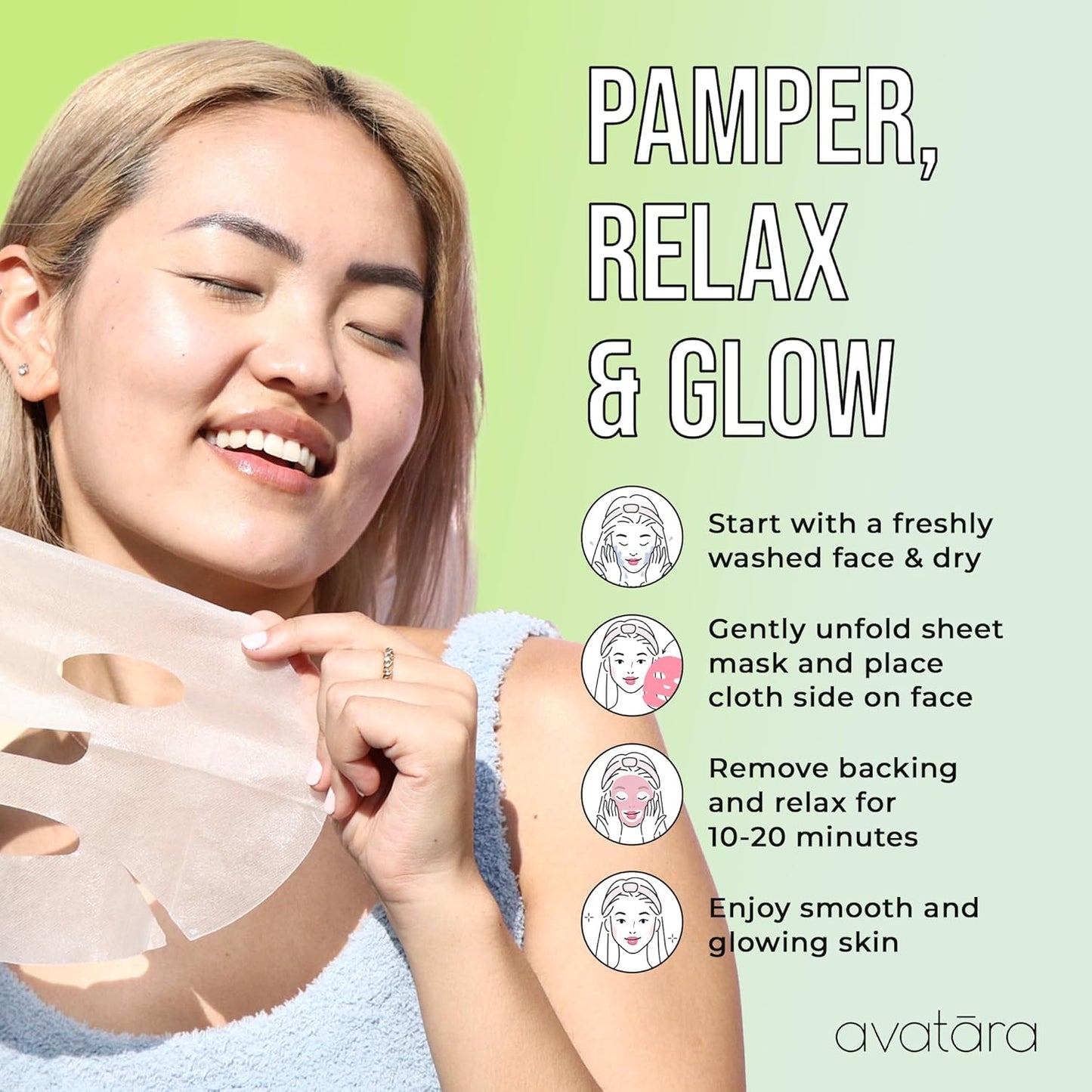 Avatara Chill Out Facial Mask 5 Sheets, Hydrating Mask, Sheet Masks, Face Mask Skincare Beauty Essential Made with Hydrating Hyaluronic Acid & Moisturizing Aloe, for Stressed-Out Skin, 5 Pack