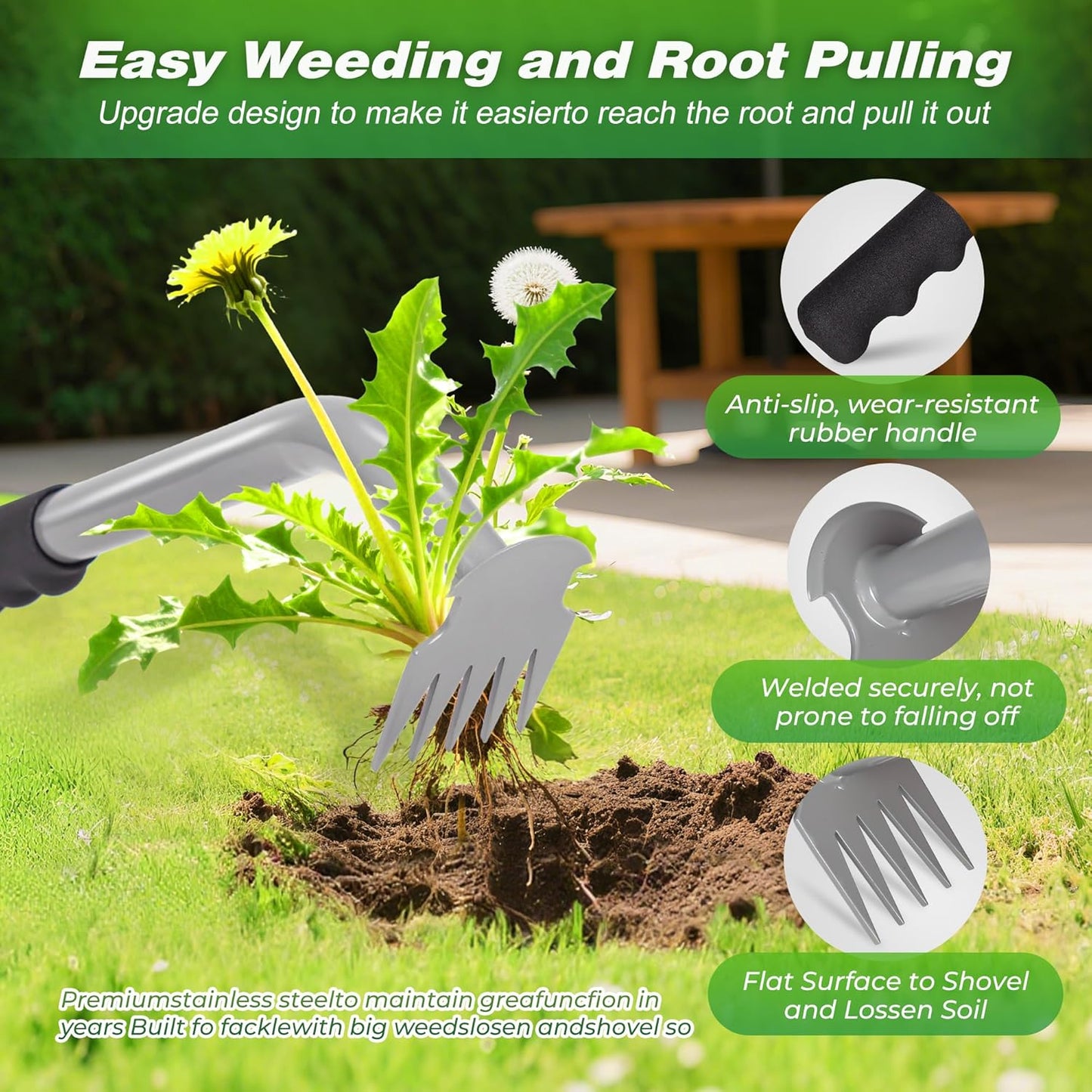 Walensee Weed Puller Tool, Portable Garden Weed Pulling Tool,Upgraded Durable Garden Weeder with 5-Tine Manganese Steel&Rubber Handle for Vegetable Gardening, Backyard Planting & Uprooting Weeding