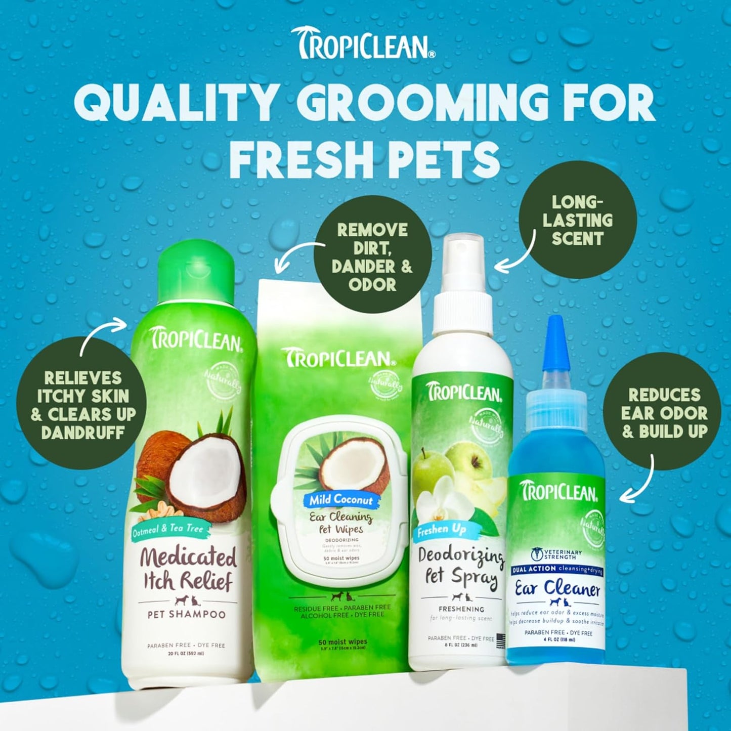 TropiClean Dog Perfume, Long Lasting Green Apple Cologne, Deodorizing Spray for Smelly Dogs, After Bath Detangling Spray with Vitamin E, Safe for Cats, 8oz.