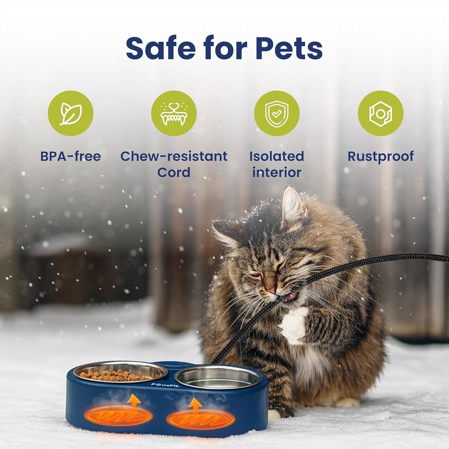 PawsPik Heated Water Bowl for Cats, 18/8 Stainless Steel Heated Pet Bowl, Outdoor Cat Bowl in Winter, Blue, 3 Cups