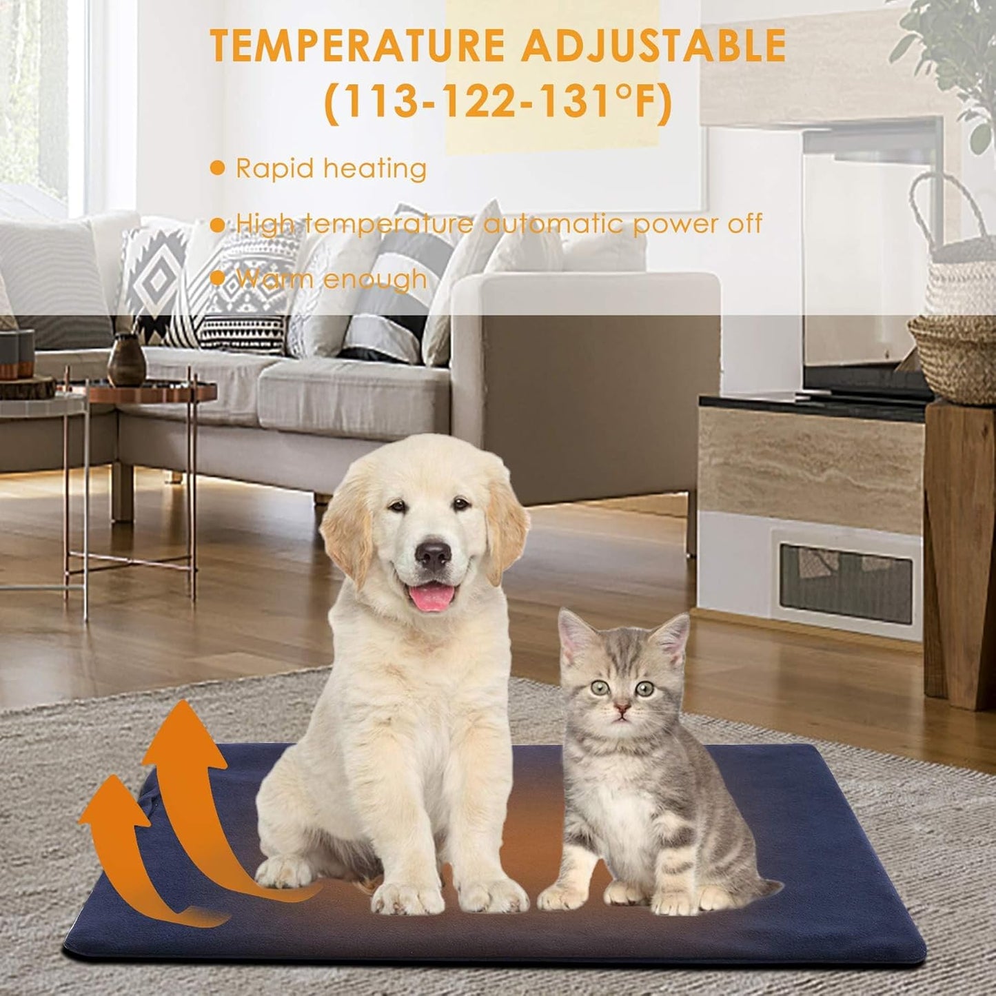TJOY Pet Heating Pad Electric Heated Mat for Dogs & Cats Indoor Warming Mat with Auto Power Off (M:22''x18''(Gray))