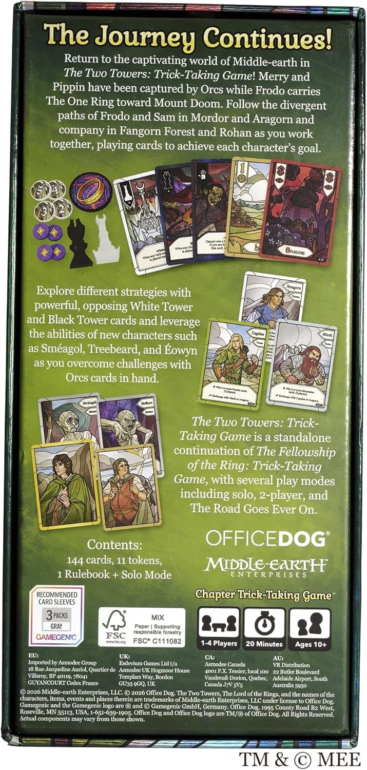 Asmodee The Lord of The Rings The Two Towers Trick-Taking Game - A Cooperative Card Adventure! Strategy Game for Kids & Adults, Ages 10+, 1-4 Players, 20 Minute Playtime