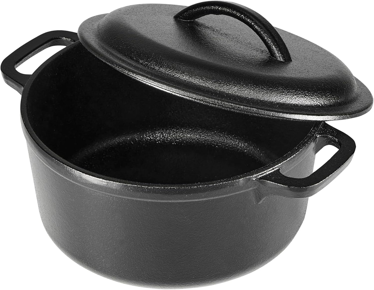 Amazon Basics Pre-Seasoned Cast Iron Mini Dutch Oven Pot with Lid and Dual Handles, Oven Safe, 2-Quart, Round, Black