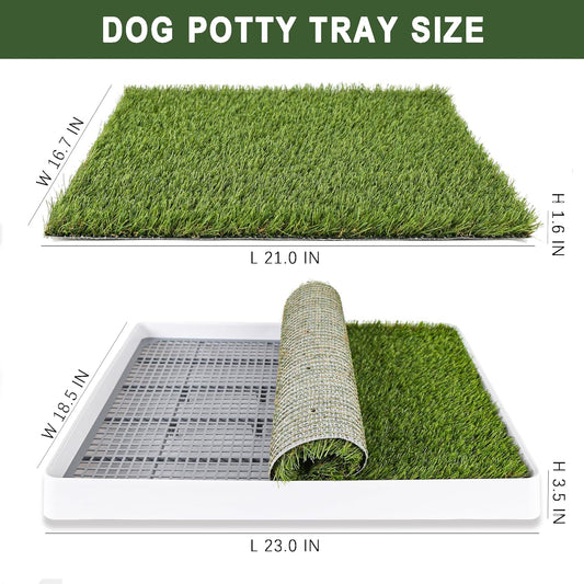 Dog Grass Pad with Tray 18.5x23in, Dog Litter Box for Puppy Potty Training, Indoor Pet Toilet Washable Artificial Grass Pad Holder for Balcony