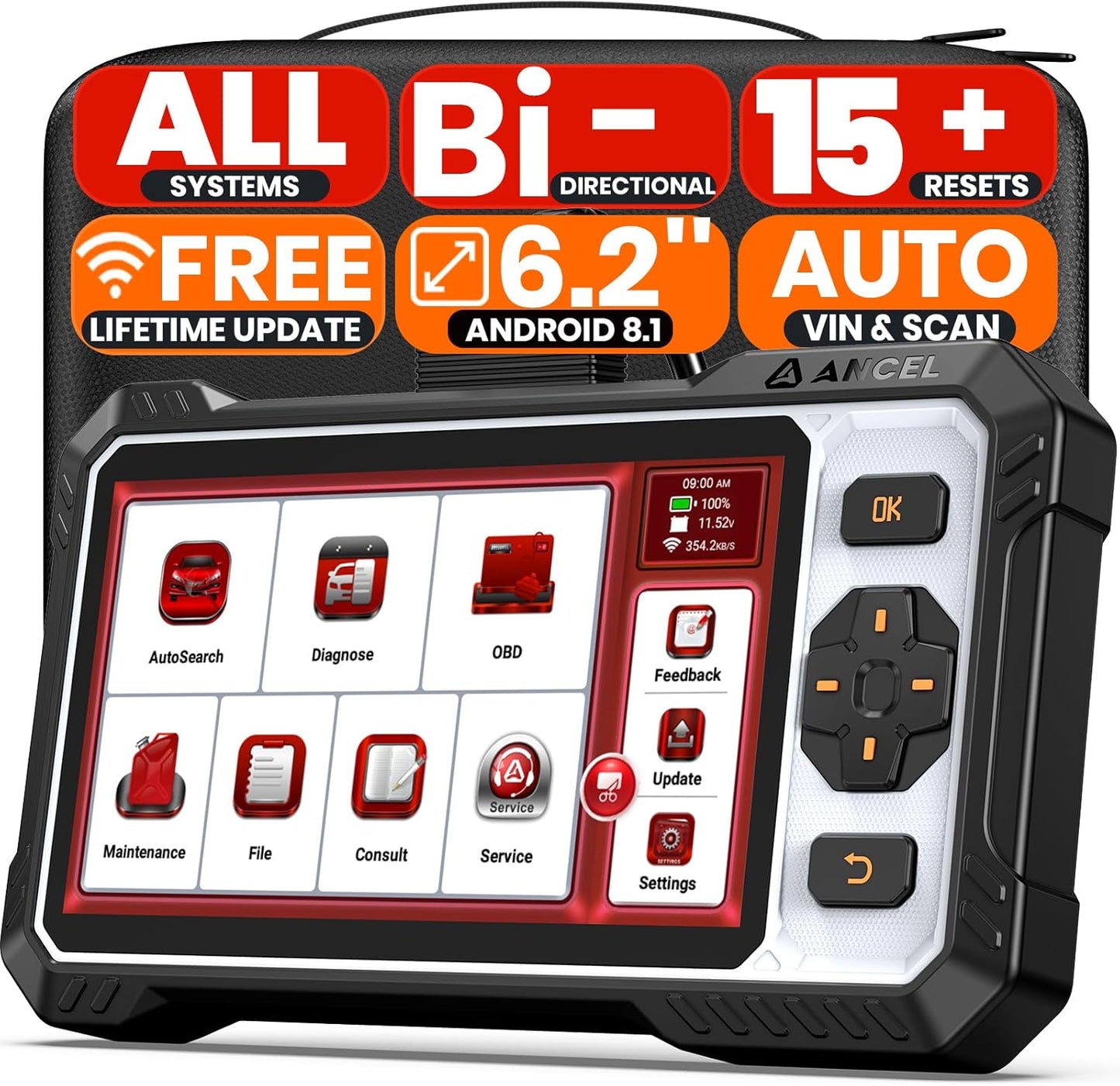 ANCEL FX6100 OBD2 Bidirectional Scan Tool, All Systems Car Diagnostic Scanner with Active Test for All Vehicles, 15+ Resets, ABS Bleeding, Injector Coding, FCA&CAN FD, AutoScan, Lifetime Free Updates