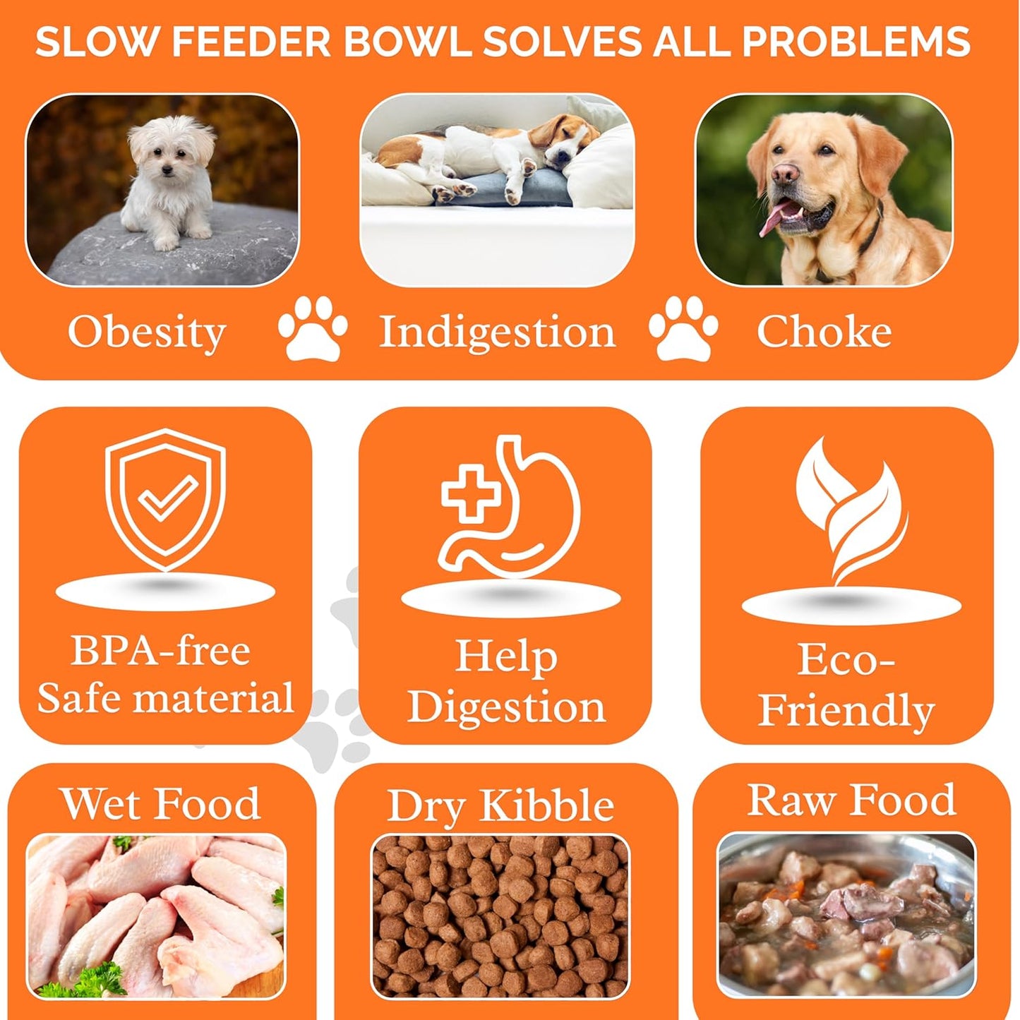 2 PCS Slow Feeder Dog Food Bowl – Bowl Designed to Slow Eating, Promotes Healthy Digestion and Prevents Bloat, Ideal for Cats and Dogs (SkyBlue-Yellow)