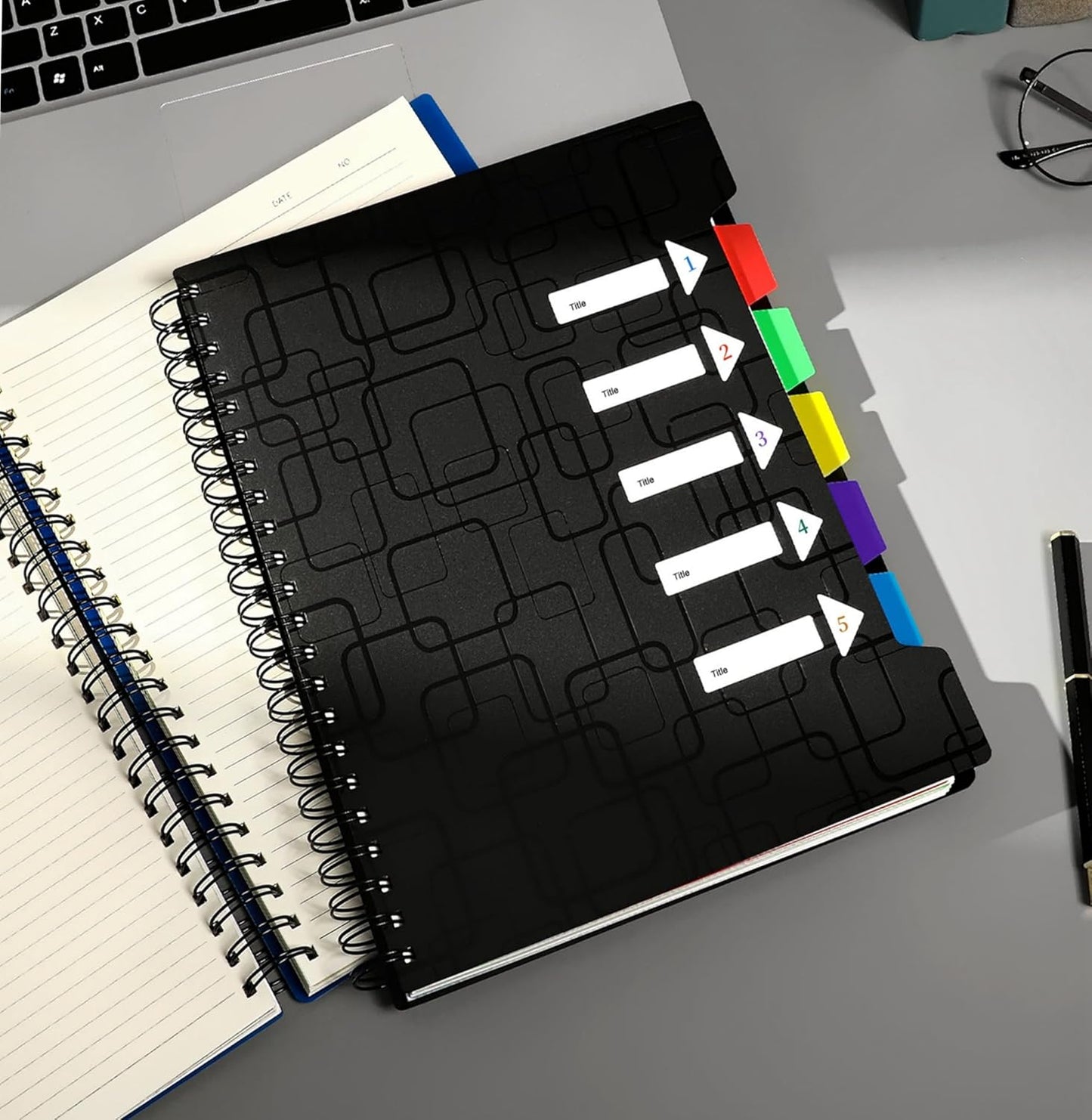 CAGIE 5 Subject Notebook for Work 240 Pages Spiral Notebooks College Ruled with Dividers Tabs A5 Small Note Book for School Office Supplies Note Taking, 5x7, Black