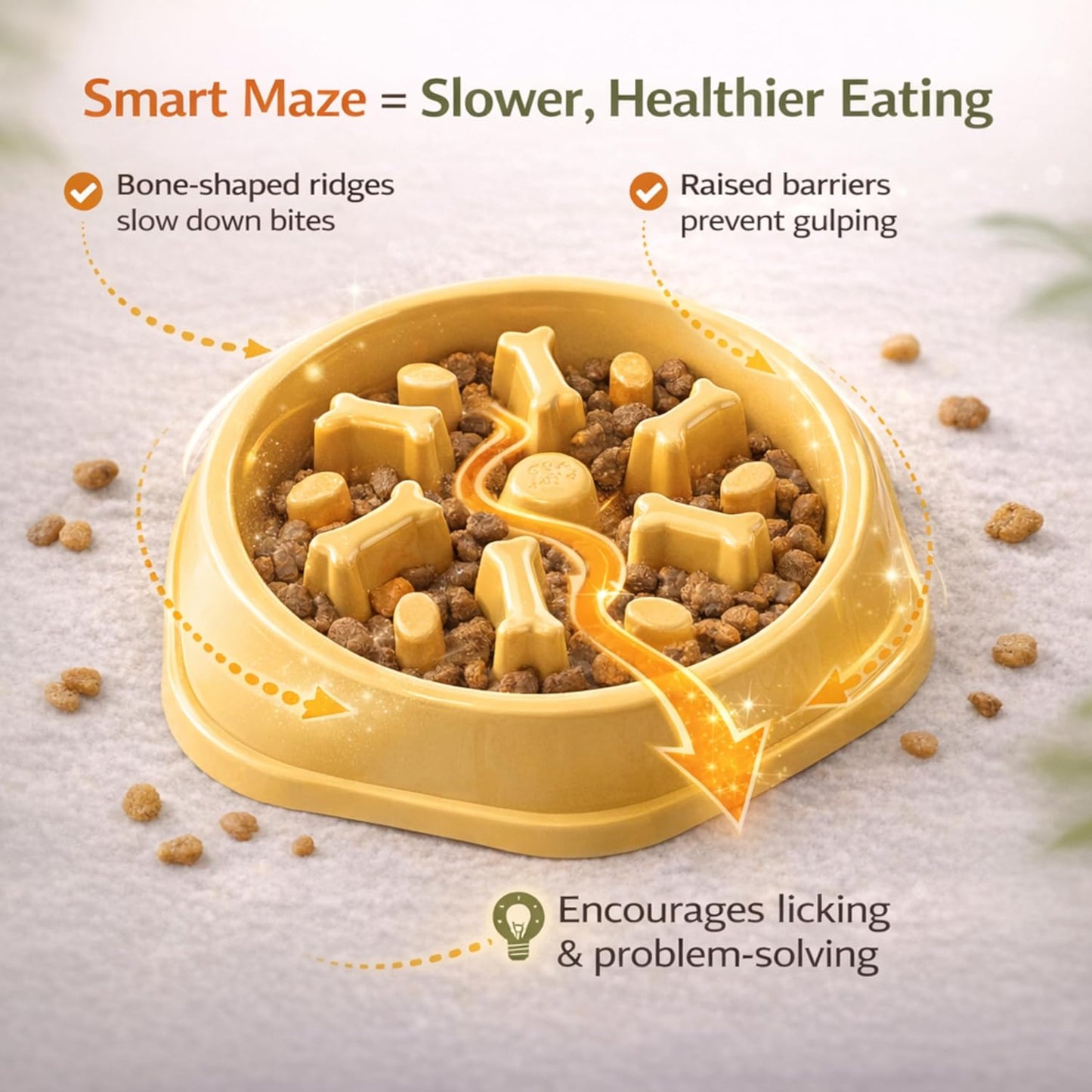 Slow Feeder Bowl for Small & Medium Cats & Dogs - Durable Slow Feeding Bowl with Non-Slip Base - Anti-Choking Puzzle Food Bowl for Dogs That Helps Mental Stimulation & Reduces Fast Eating-Green