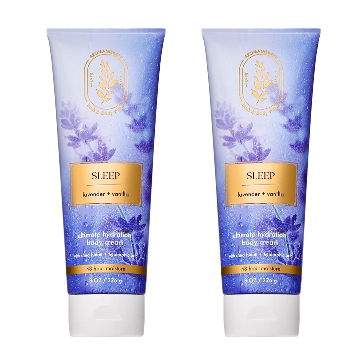 Bath & Body Works Lavender Vanilla Aromatherapy Body Cream, Ultimate Hydration Moisturizer with Shea Butter & Hyaluronic Acid for Dry Skin, 8 fl oz - 2 Pack