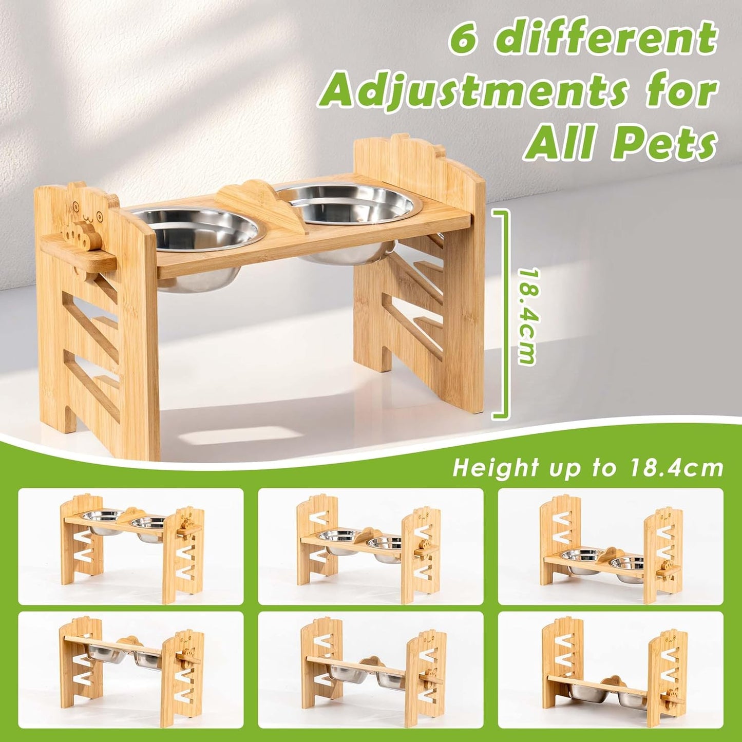 Lavievert Elevated Dog Bowls Stand with 6 Height Adjustable & Splash-Proof Mat - 2 Thick Stainless Steel Pet Food Bowls for Medium/Small Dogs - Raised Dogs & Cats Feeder with Waterproof Base