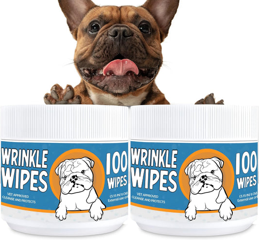 Wrinkle Wipes for Dogs - Soothe & Deodorize with Honeysuckle & Green Tea - Hypoallergenic Dog Wipes for Cleaning Faces, Paws & Butts - 200 Count Textured Wipes