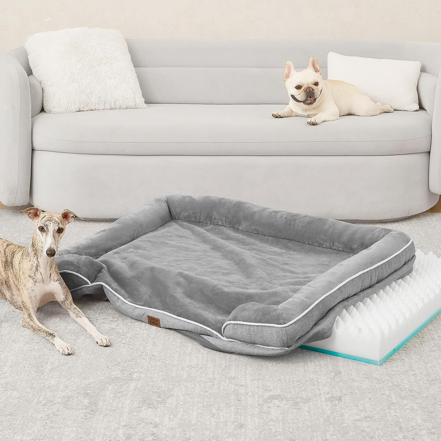 EHEYCIGA Dog Bed Cover Replacement for Extra Large Dog Bed, Waterproof Washable Removable Cover for Orthopedic Memory Foam Dog Sofa, Non-Slip Bottom, Grey, Cover Only