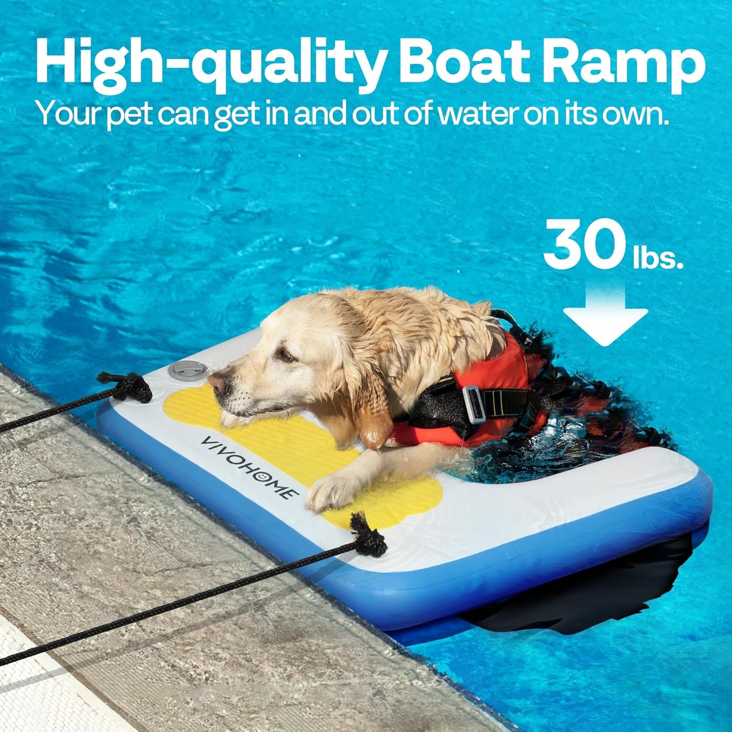 VIVOHOME Inflatable Dog Boat Ramp Float for Pets Swimming Floating Ramp Ladder with Non-Slip Pad for Pools Boats Docks Lakes