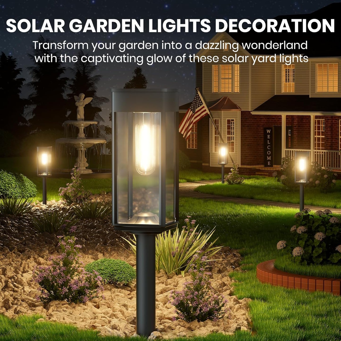 Solar Lights Outdoor, Bright Solar Pathway Lights Waterproof IP65, 4 Pack Warm Color Solar Path Lights for Yard, Landscape, Lawn, Patio, Walkway, Driveway, Garden Decoration