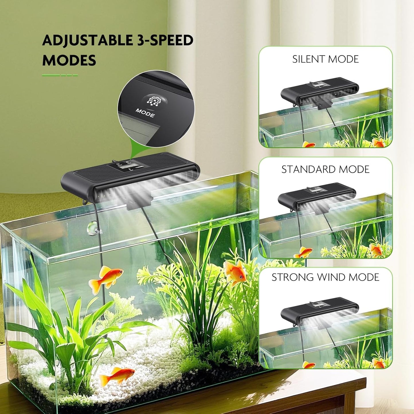 PAIZOO Aquarium Chiller Fan, Auto Temperature Control Fish Tank Cooler Aquarium Fan with Temperature Probe, LCD Display, 3 Speed Modes Axolotl Tank Cooler, 8.5-in, 6.4W