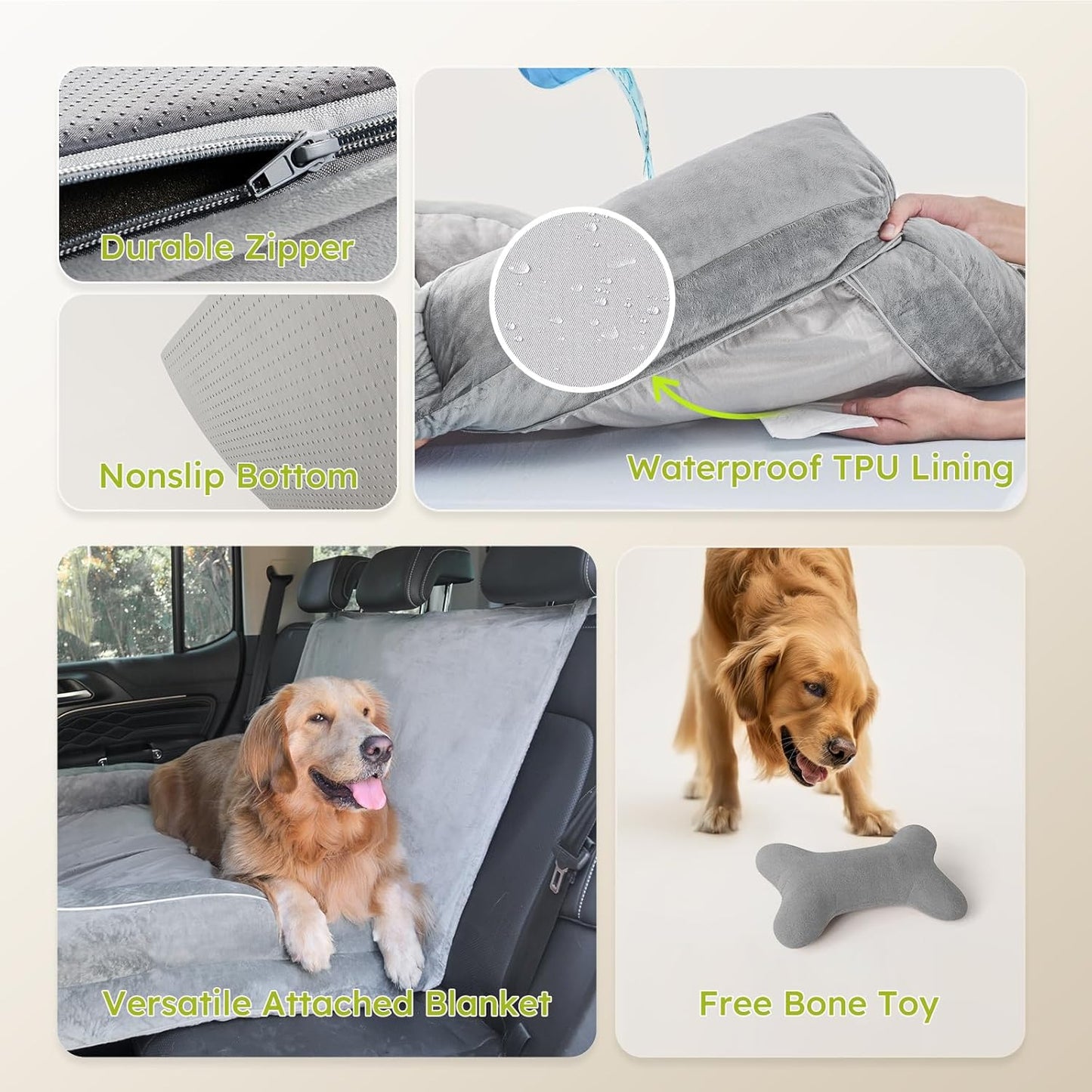 Dog Beds for Large Dogs, Orthopedic Pet Bed with Cooling Gel Memory Foam, Waterproof Large Dog Beds with Removable Washable Cover, 36" Pet Sofa Dutch Velvet with Blanket Bone Toy, Light Gray