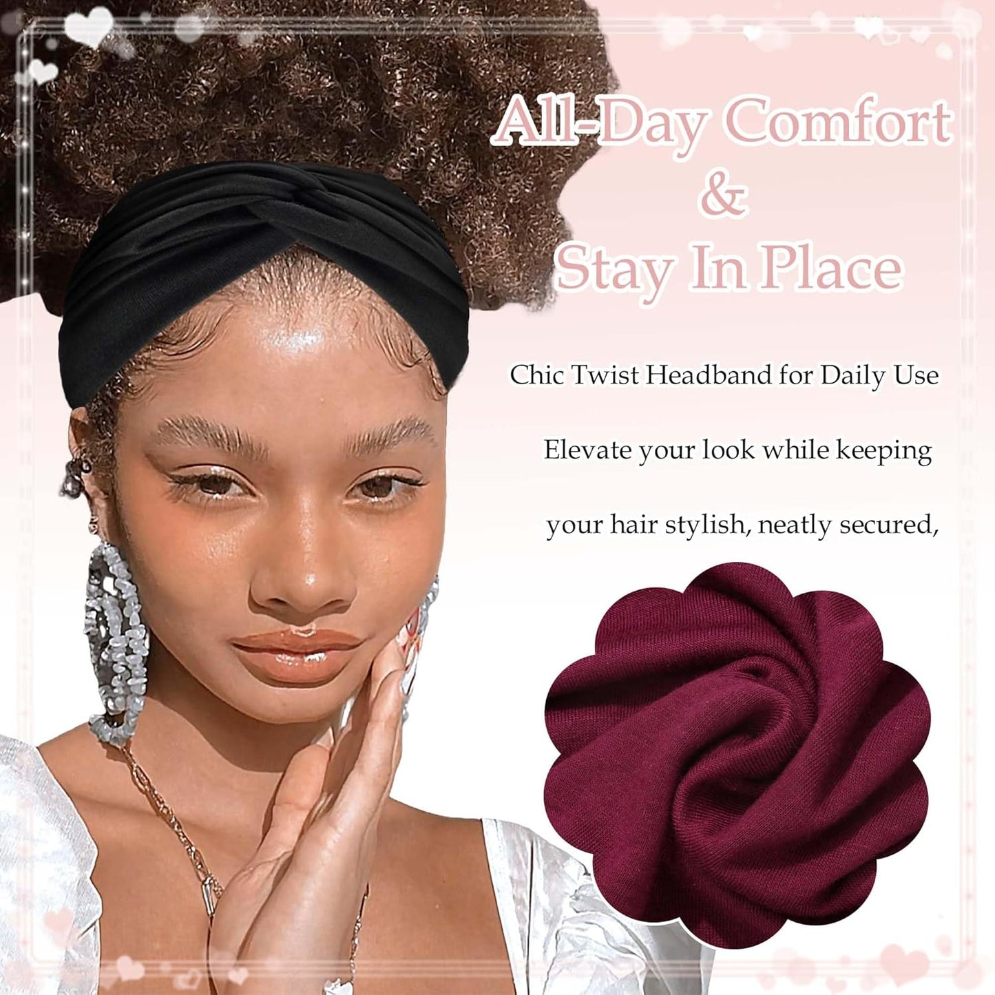 Bandana Headbands for Women Wide Boho Headband Solid Color Knotted Turban Head Bands Soft Hair Wraps Black Head Scarf Fashion Turban Hairband Cute Scarf Headband For Women’s Hair Accessories