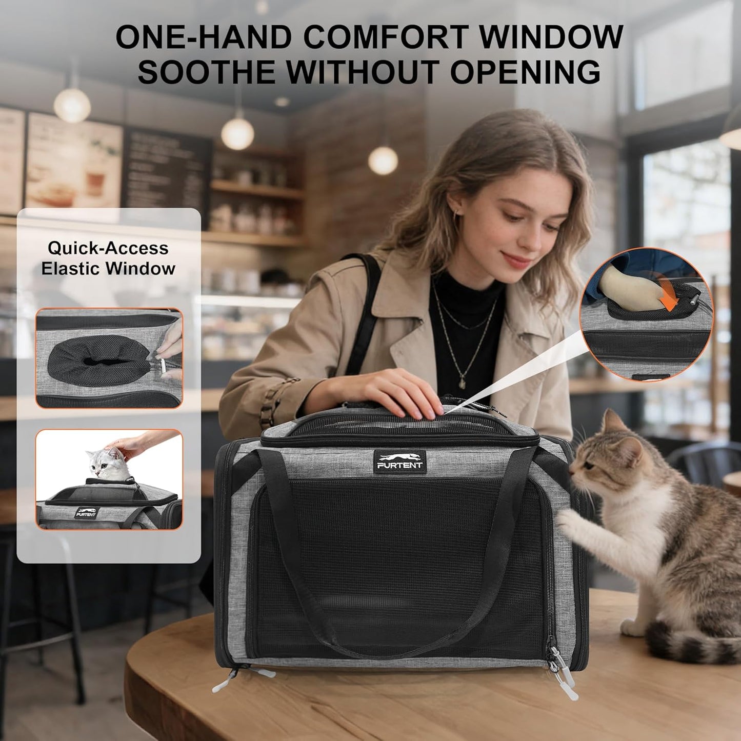 Cat Carrier, Airline Approved Dog Carrier with Top and Side Expansion, 360° Ventilation Soft-Sided Cat Carrier with Safety Leash, Foldable Travel Carrier for Small Cats and Dogs,Grey