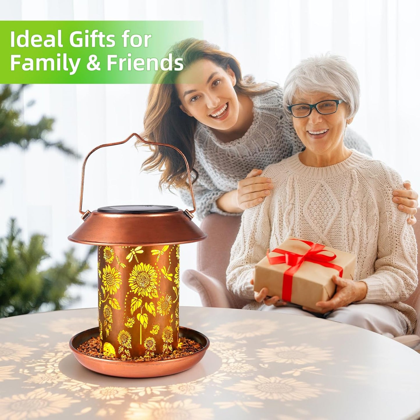 Bird Feeders for Outdoors Hanging,Metal Wild Bird Feeder Solar Lanterns Outdoor Waterproof Spring Decor Garden Gifts for Women Mom Bird Lovers,Decoration for Yard,Patio,Porch,Balcony