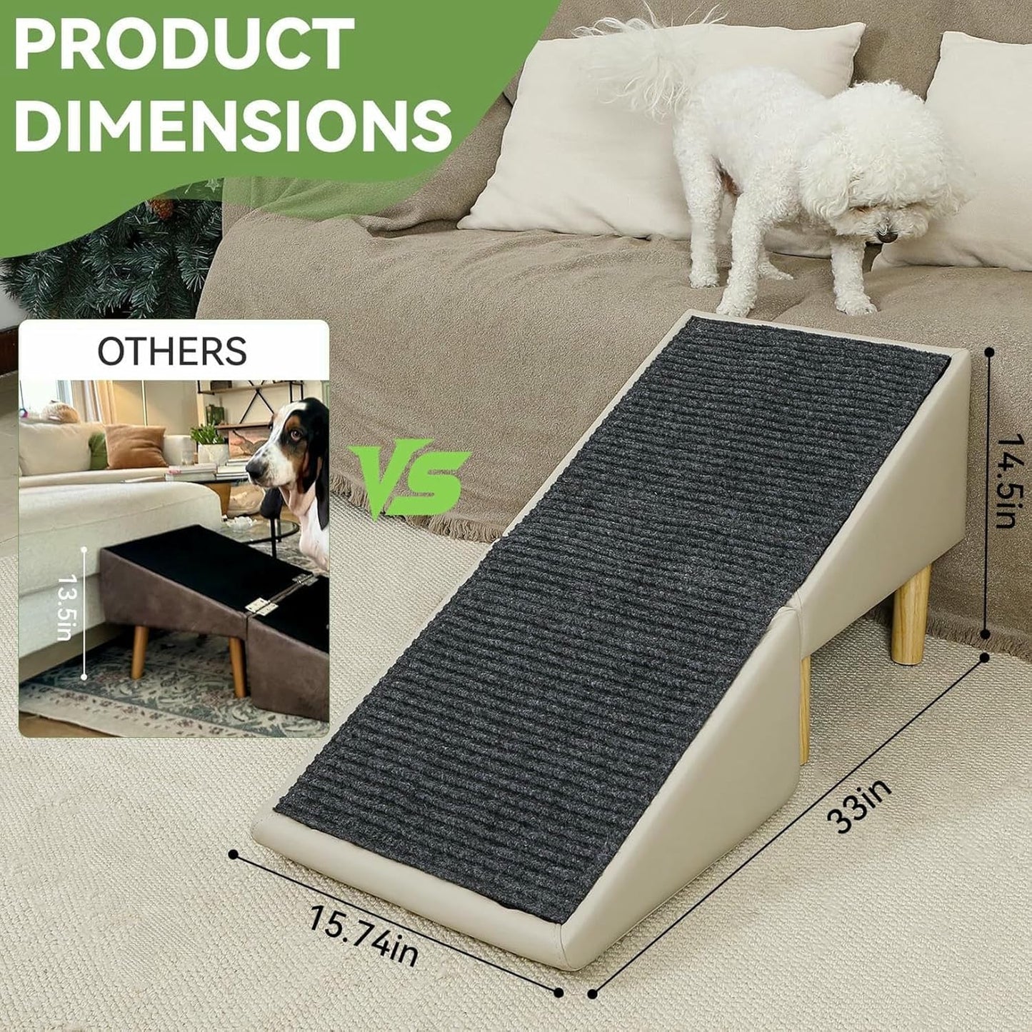 Dog Ramp for Couch; Wide All-in-one Split Ottoman Dog Steps for Bed,Solid Wood, Foldable Pet Stairs for Large and Small Dogs