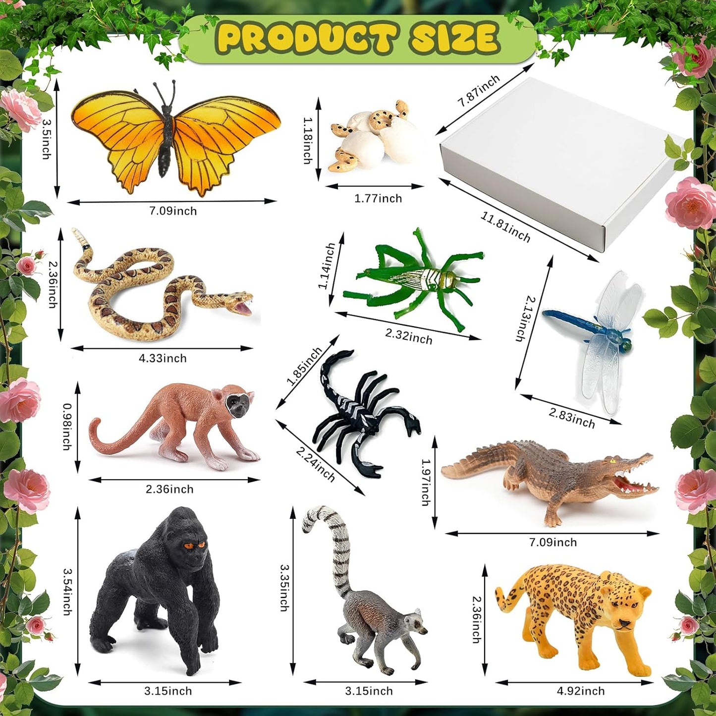 34 PCS Rainforest Diorama Kit Rainforest Animals Figurines Set Assorted Creatures Rainforest Diorama Supplies Animals Model Trees DIY Rainforest Decor