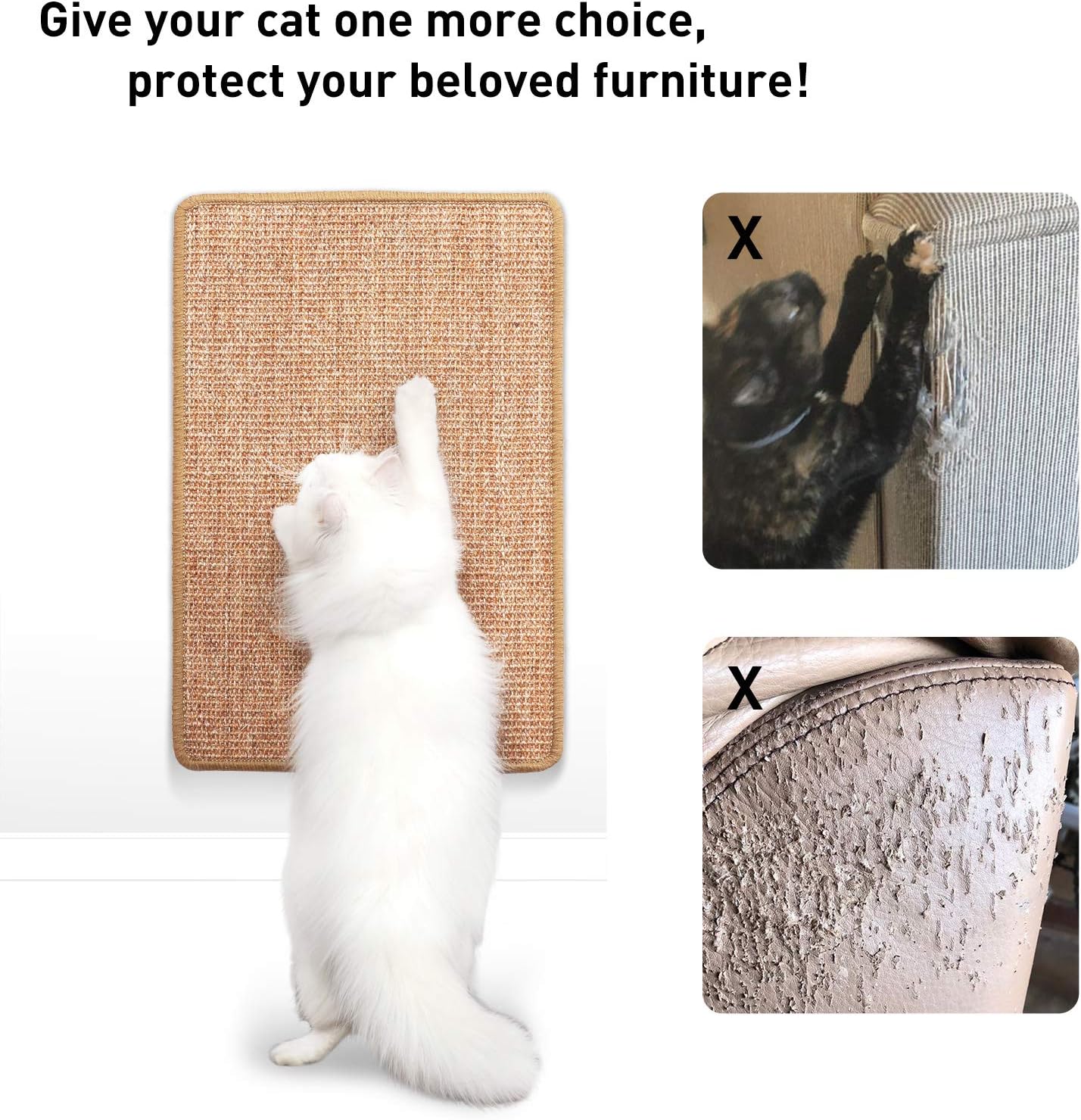 FUKUMARU Cat Scratcher Mat, 23.6 X 15.7 Inch Natural Sisal Cat Scratch Mats, Horizontal Cat Floor Scratching Pad Rug with Sticky Tapes, Protect Couch and Carpets