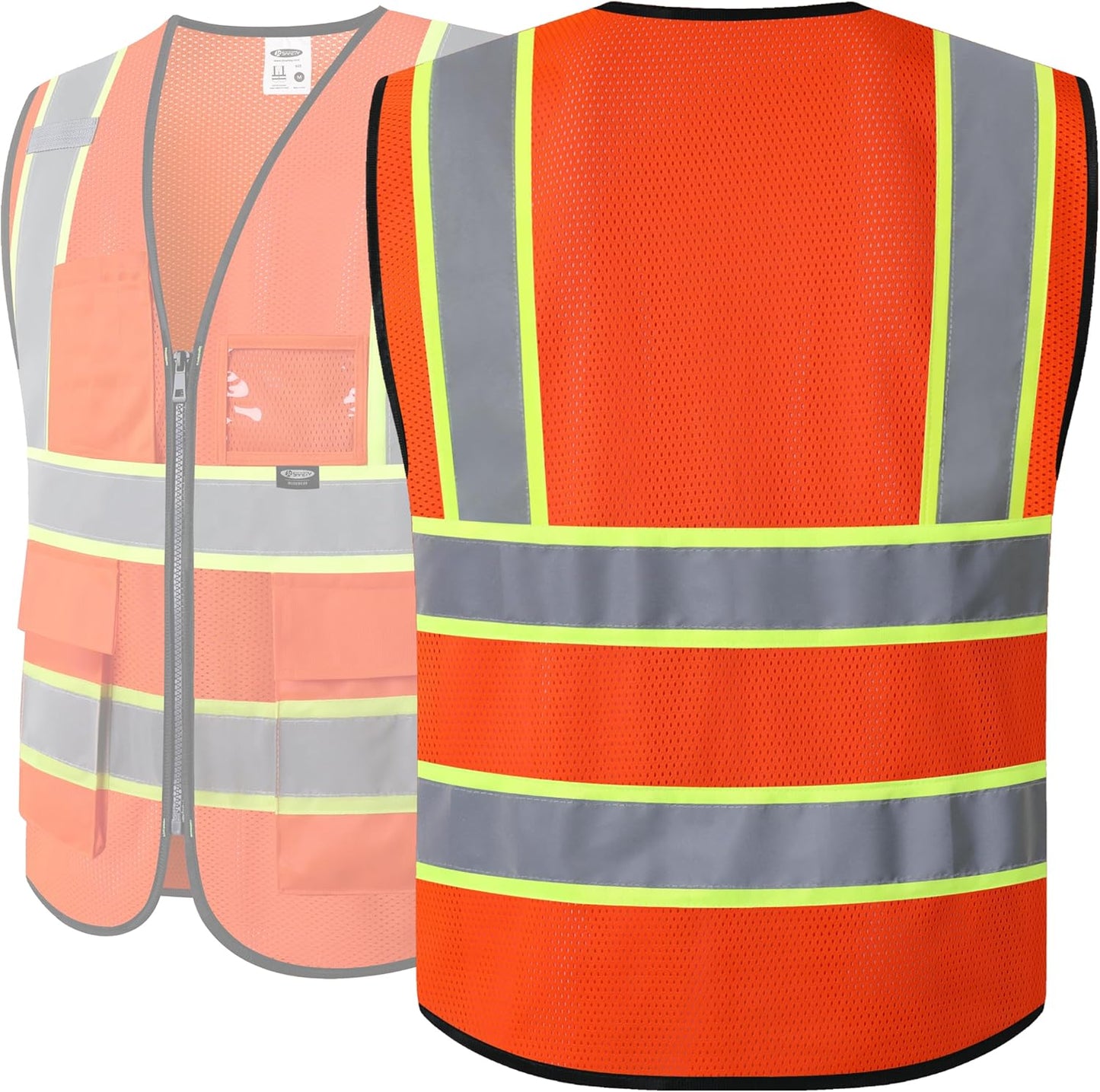 JKSafety Safety Vest for men women Hi Vis Vest with Pockets and Zipper Class 2 High Visibility Meet ANSI Standard（BX320