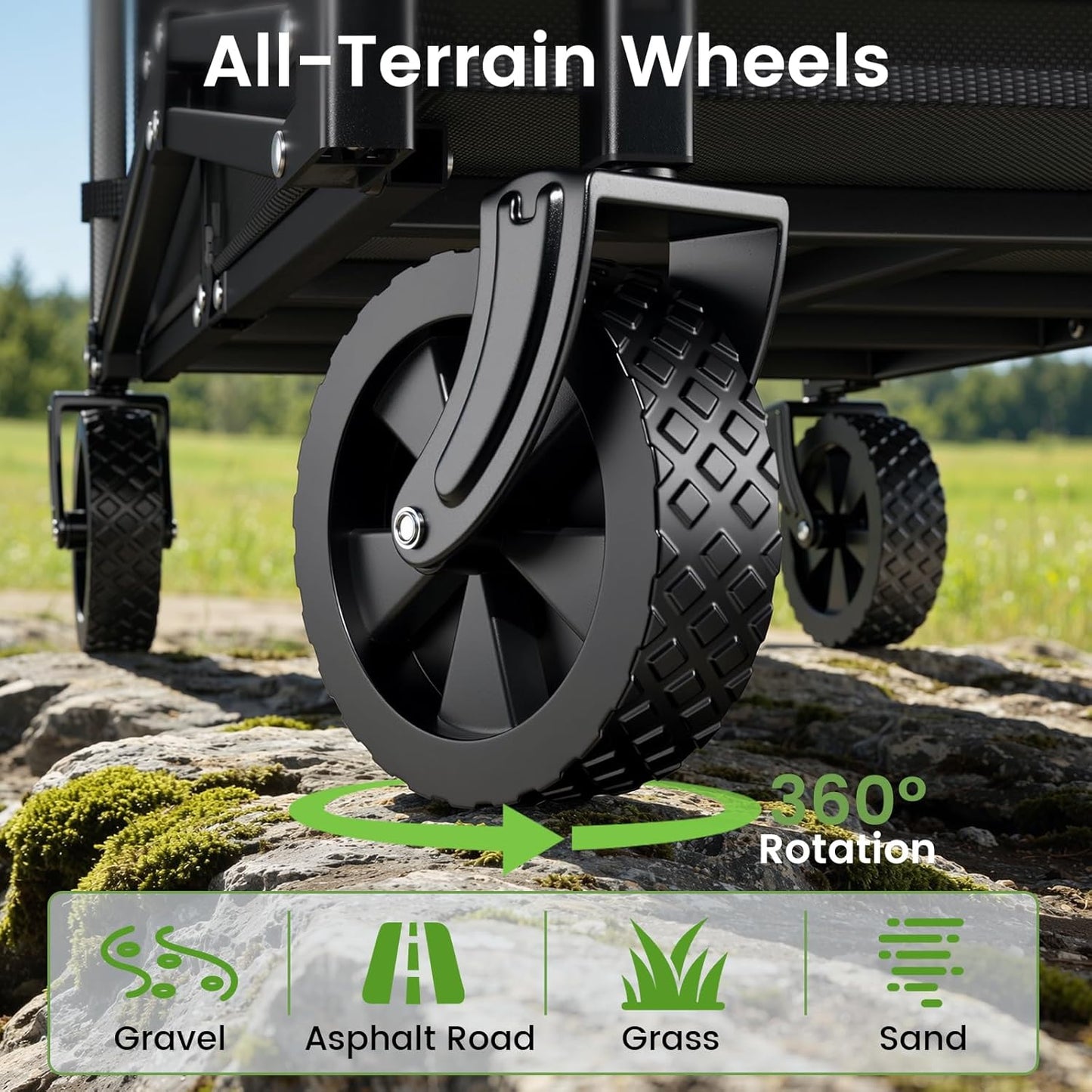 Collapsible Wagon Cart, Flexible Handle, Portable Collapsible Wagon with All-Terrain Wheels 360° Rotation, 220LBS Heavy Duty Utility Cart for Garden Camping Grocery Sports Shopping Beach