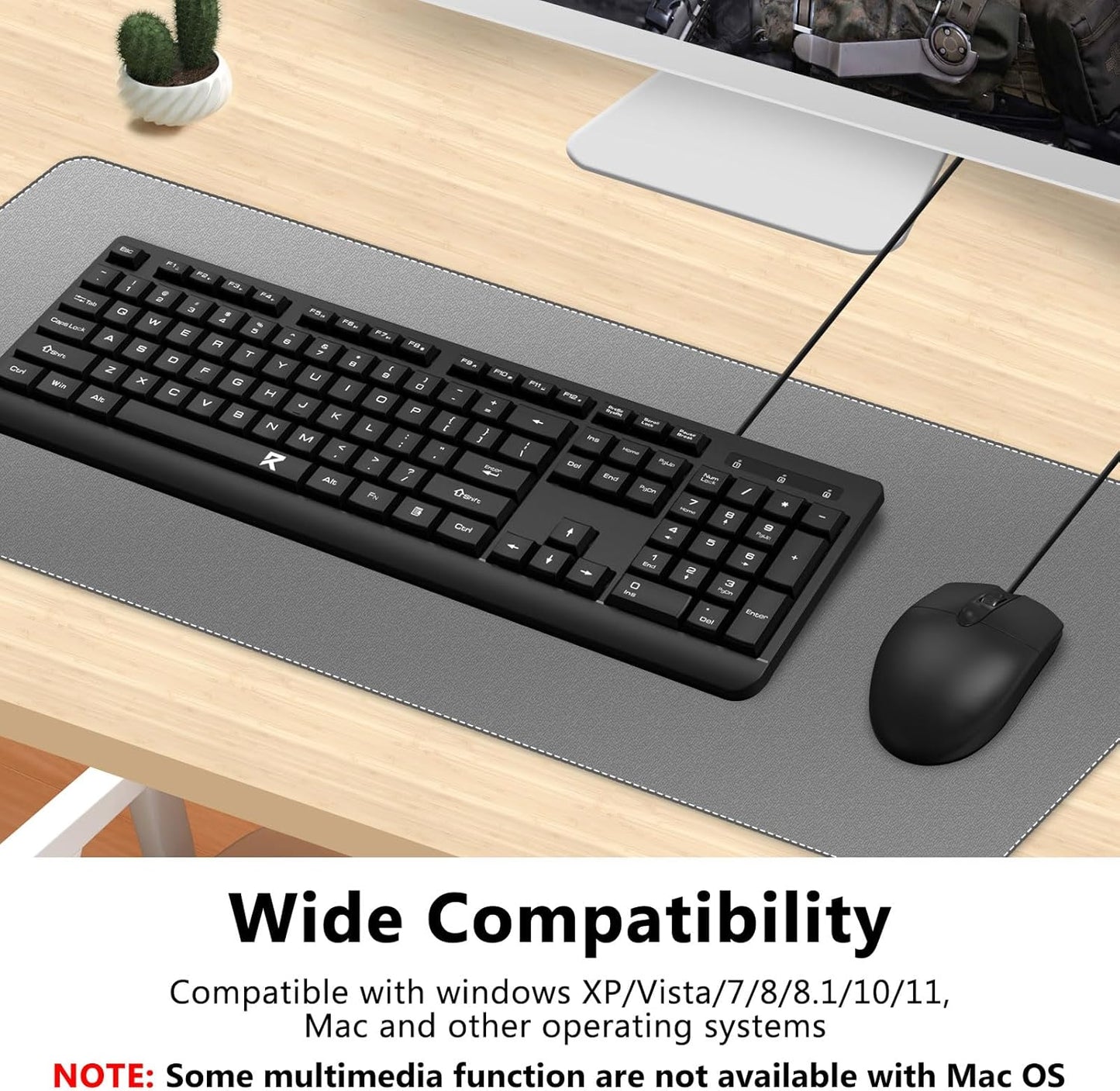 Redragon Wired Keyboard and Mouse Combo, Full-Size Spill Resistant Large Print Quiet Computer Keyboard and Optical USB Wired Mouse, Plug and Play for Windows PC, Mac OS Desktop/Laptop - Black