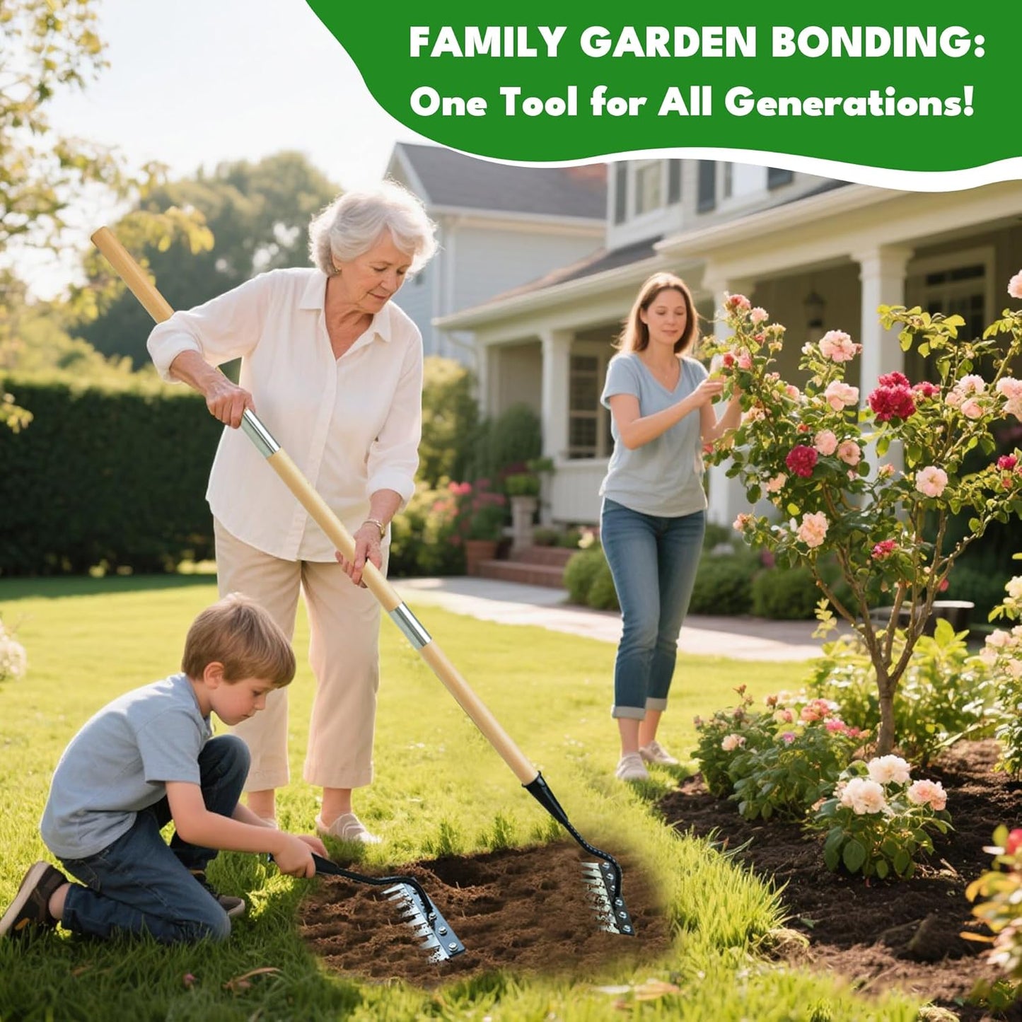 Iron Weeding Rake with Handle 2.0, Upgraded 8 Teeths Garden Weed Puller Tool Heavy Duty Gardening Tool for Lawn, Flower Beds & Soil Aeration